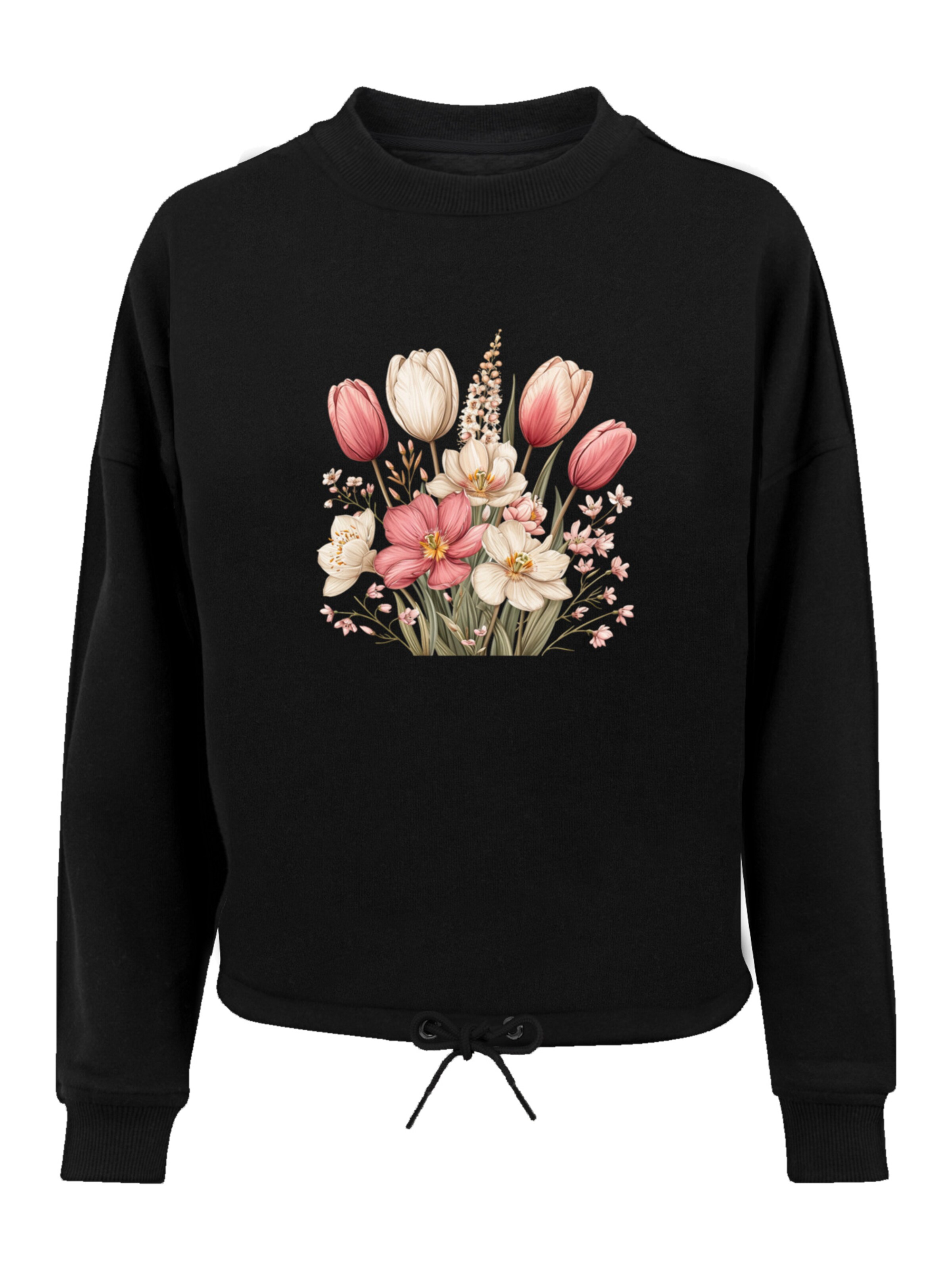 F4NT4STIC Sweatshirt 'Rosa weißer Frühlingsblumenstrauß' in beige / khaki / pink / schwarz, Produktansicht