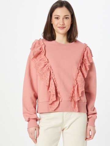 Sweat-shirt 'Broderie Frill' Warehouse en rose : devant