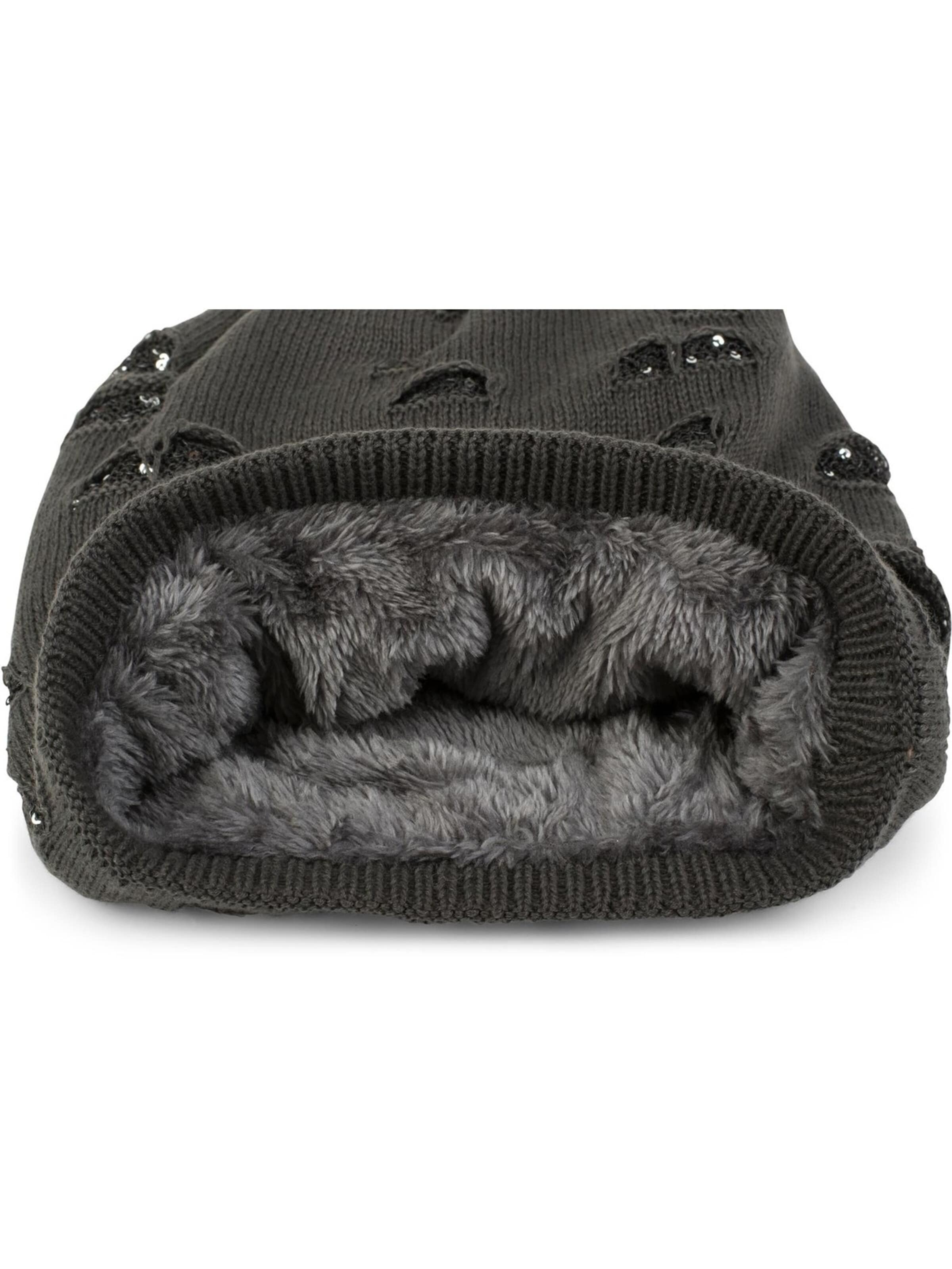styleBREAKER Mütze 'Feinstrick Beanie mit Pailletten im Destroyed Look'‌‌‌‌‌‌‌‌‌ in Grau