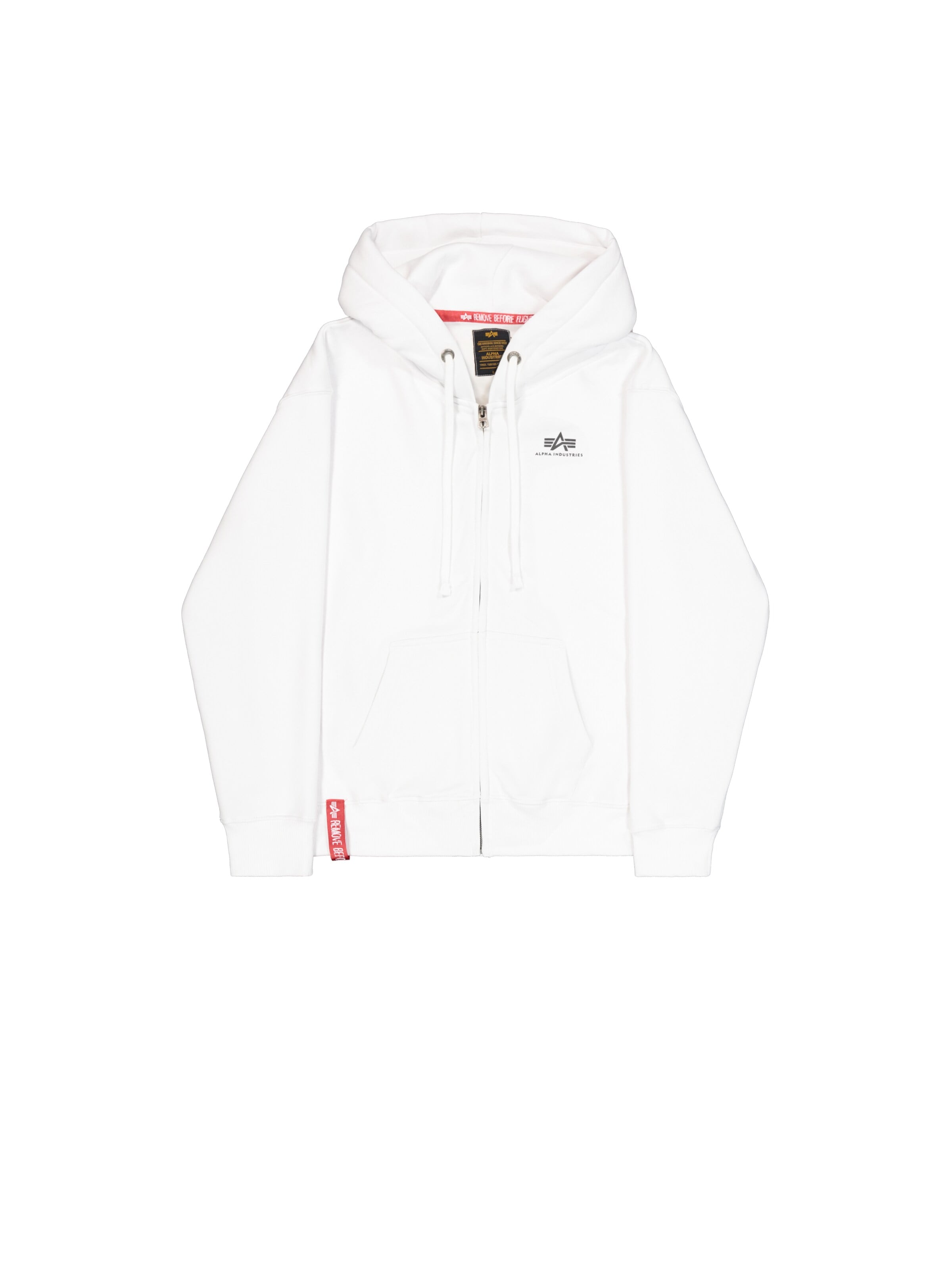 ALPHA INDUSTRIES Zip-Up Hoodie 'Basic Zip SL' in White: front