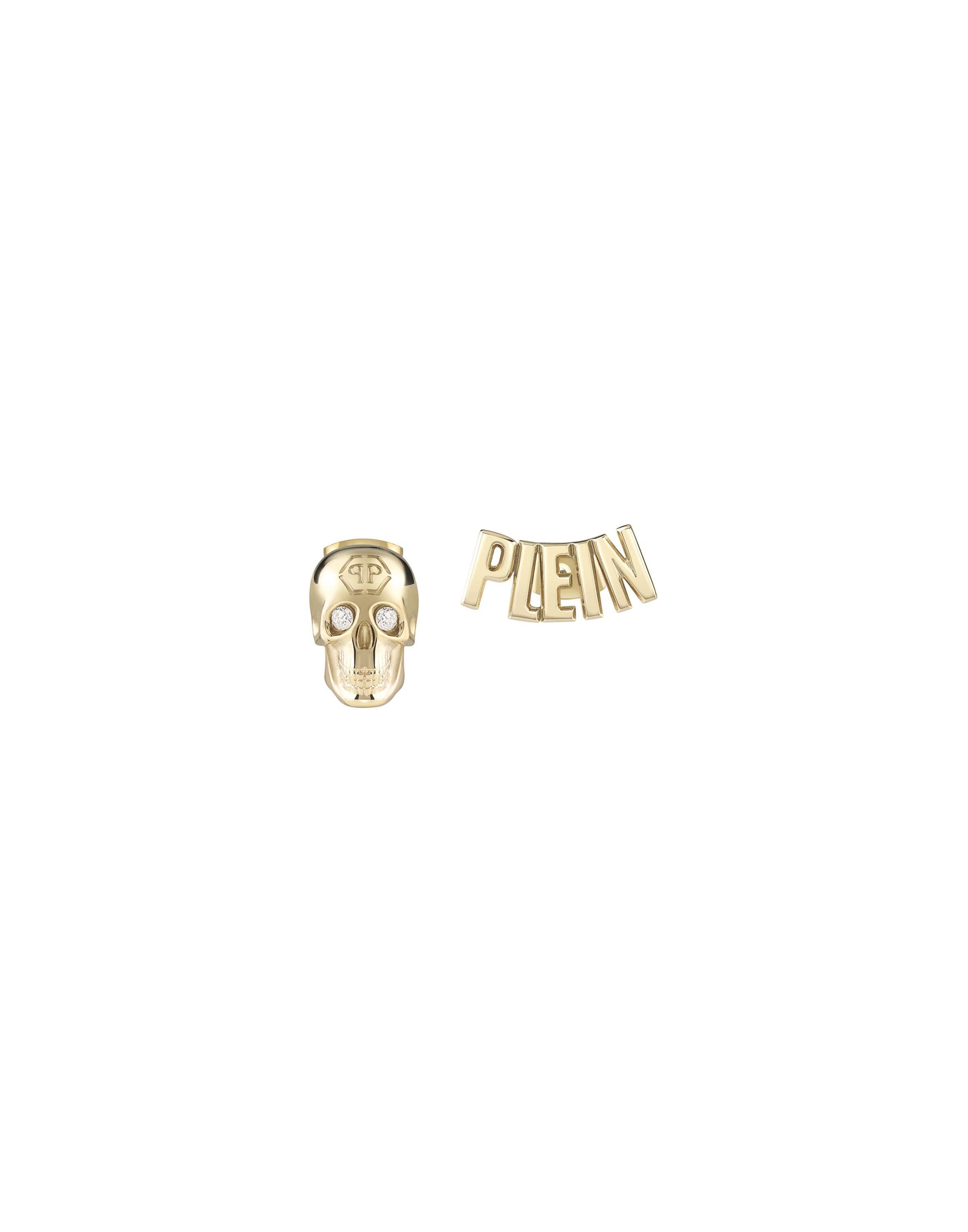 Philipp Plein - Brincos 'Skull' em ouro: frente