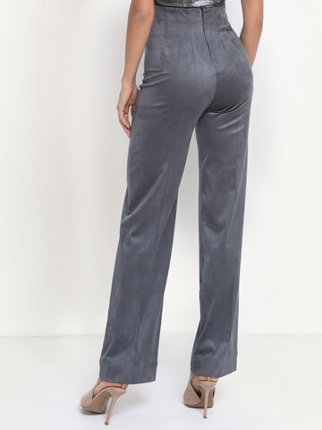 JIORO Wide leg Broek 'HIGH WAIST WIDE LEG PANTS IN GREY SUEDE - ESSENTIALS' in Grijs