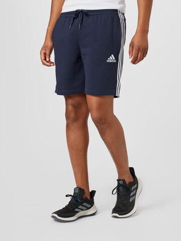 ADIDAS SPORTSWEAR Regular Workout Pants 'Essentials French Terry 3-Stripes' in Blue: front