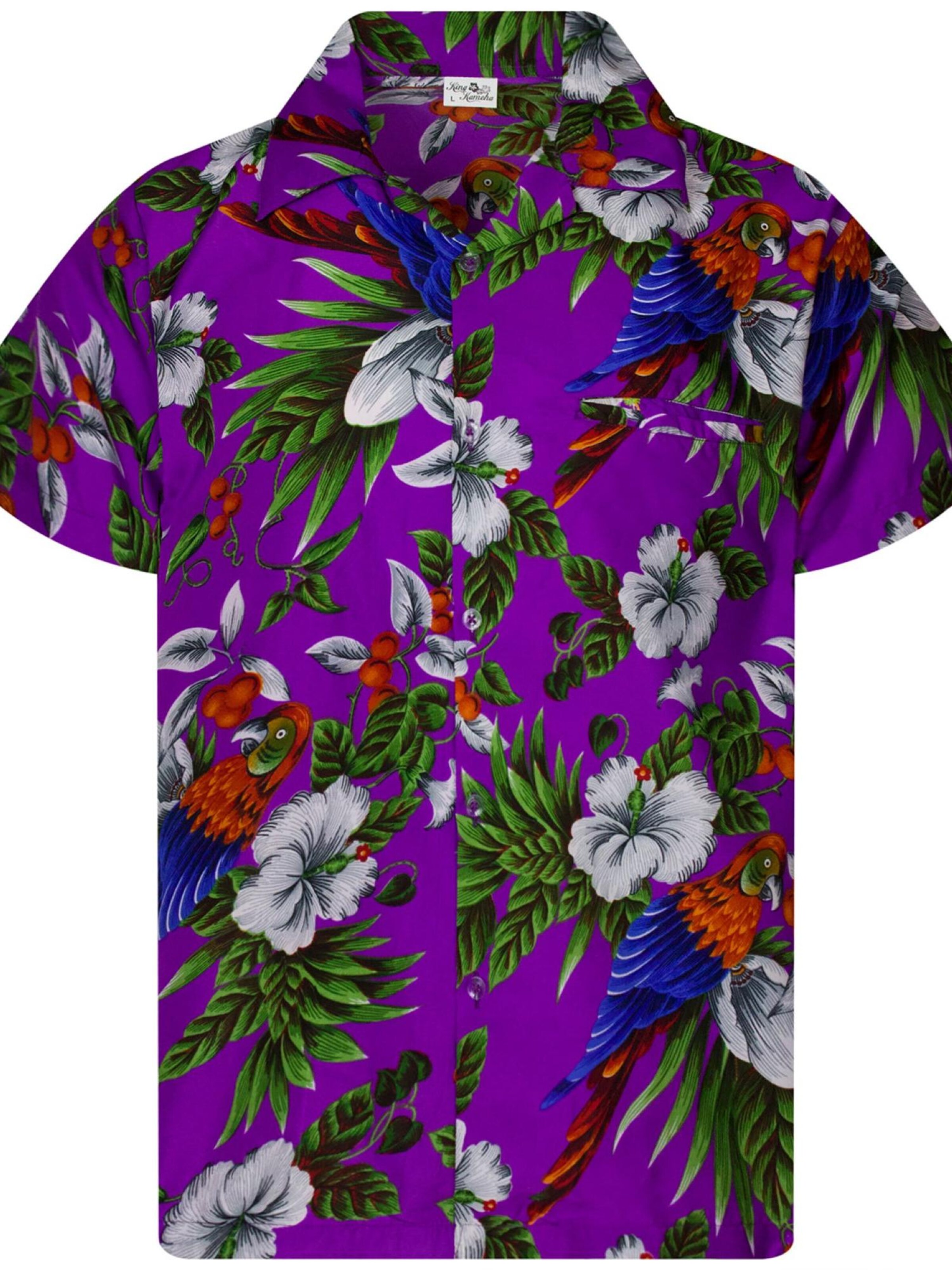 King Kameha Shirt 'Cherryparrot' in Purple: front