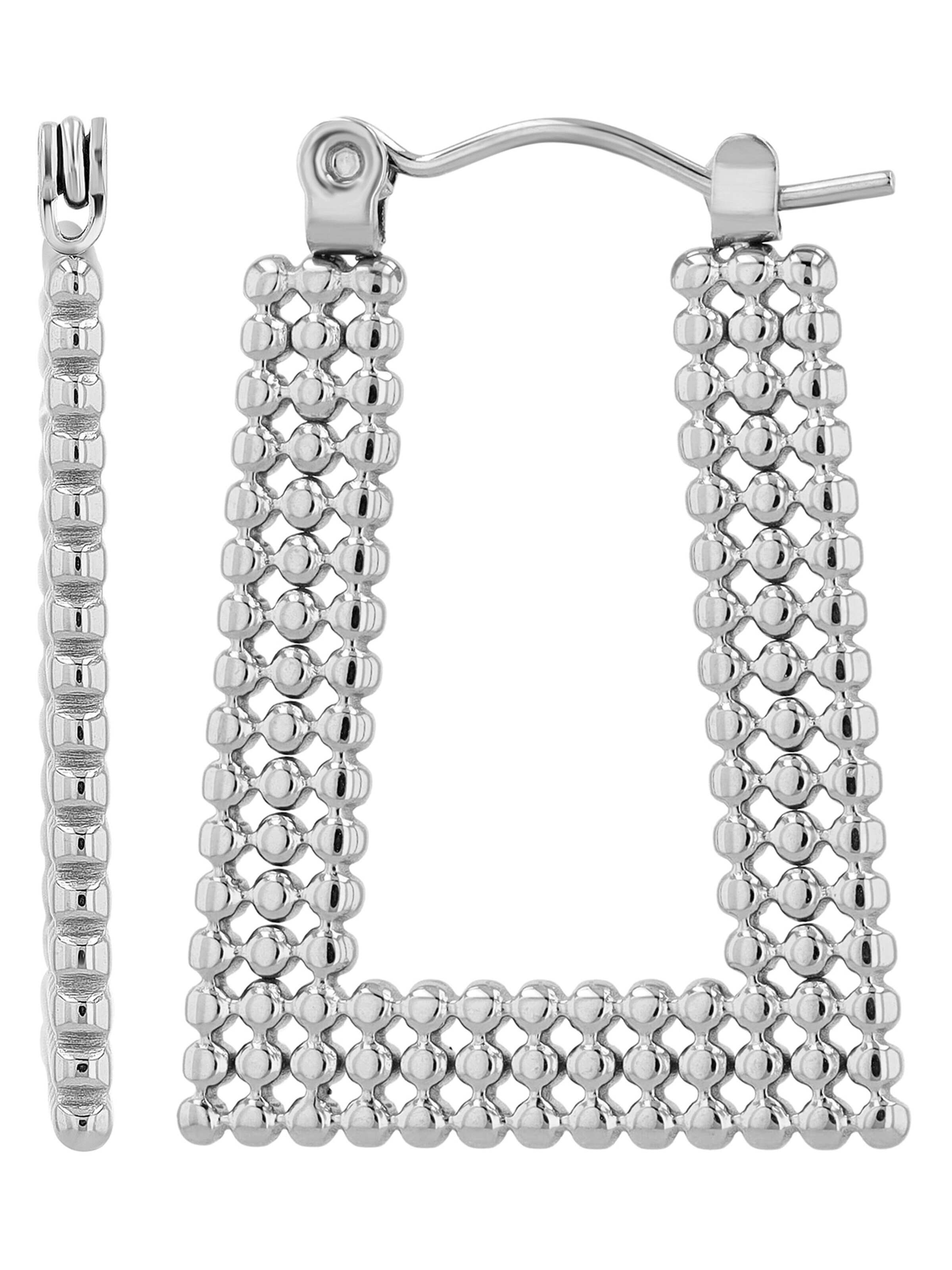 Akzent Earrings 'langlebig, Edelstahl, Kugel-Design, 27x20 mm, Silber o. Gold' in Silver