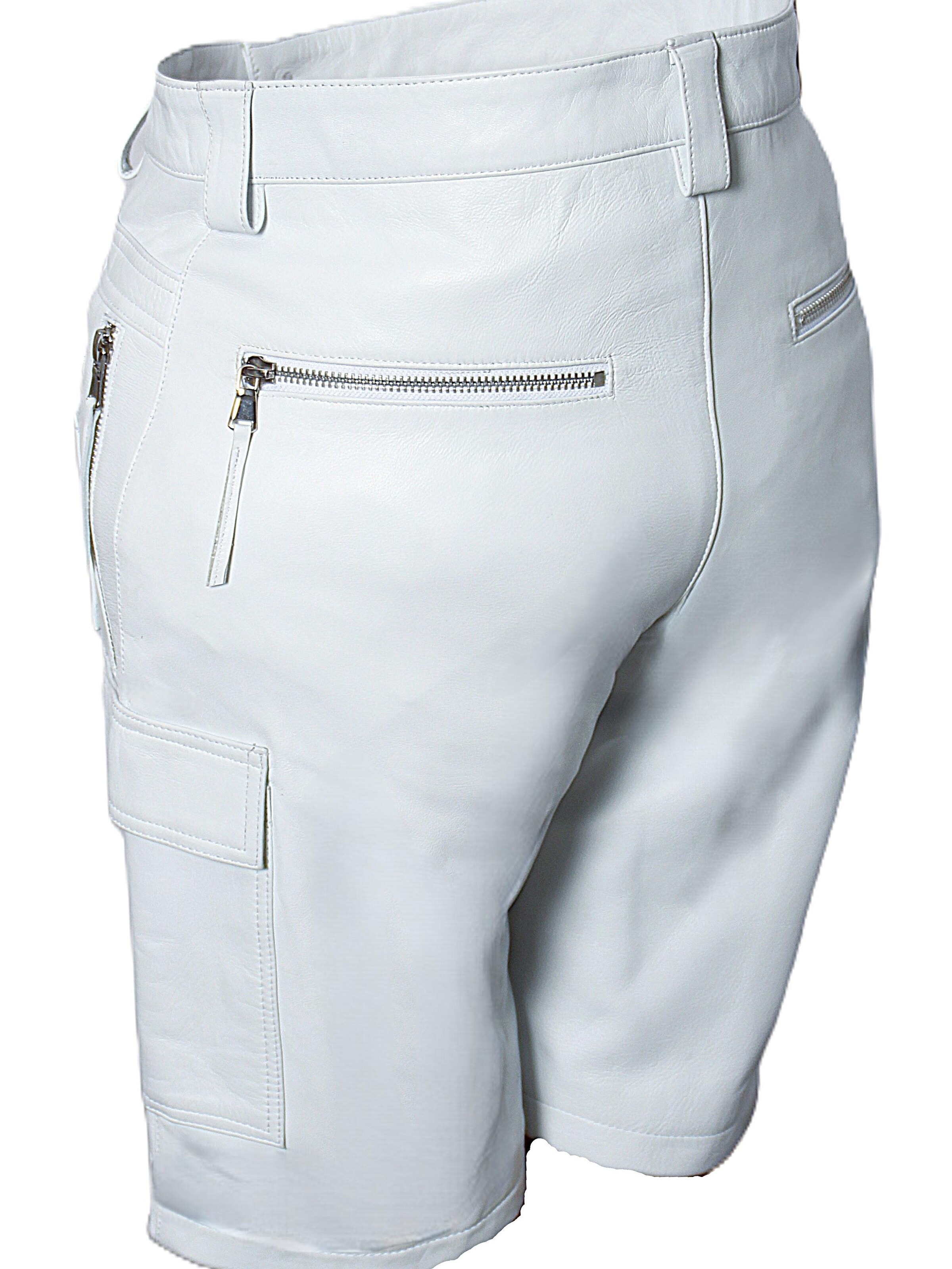 Be  Noble Regular Cargohose 'Leder-Shorts als knielange Cargo Lederhose'‌‌‌ in Weiß