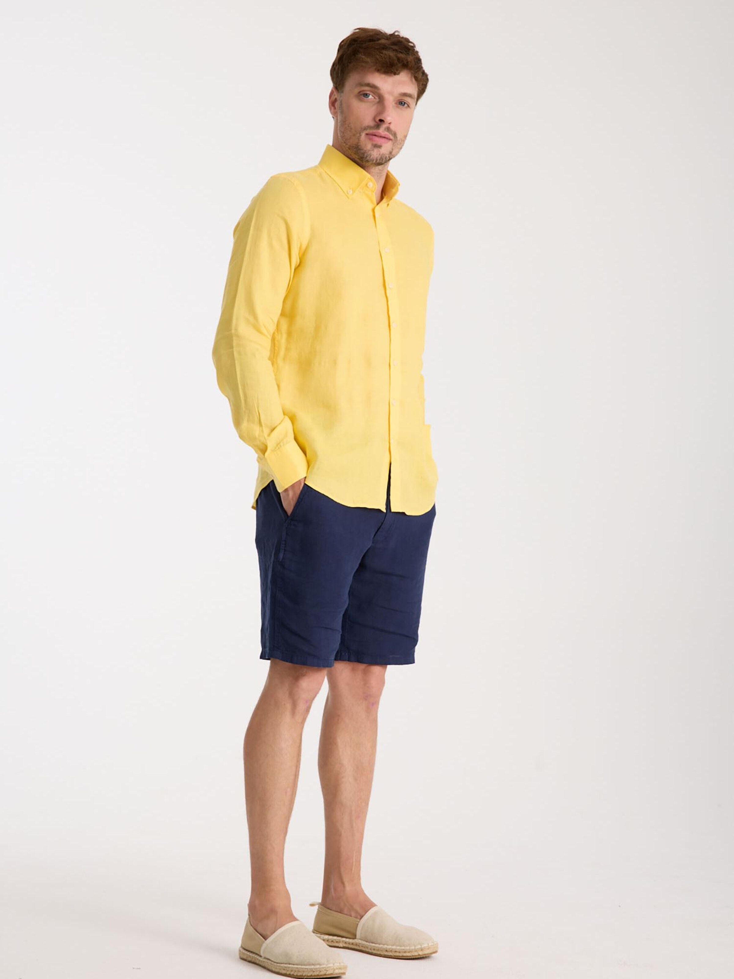 Slim fit Camicia business 'Leonardo Linen Man Shirt' di 7Camicie in giallo