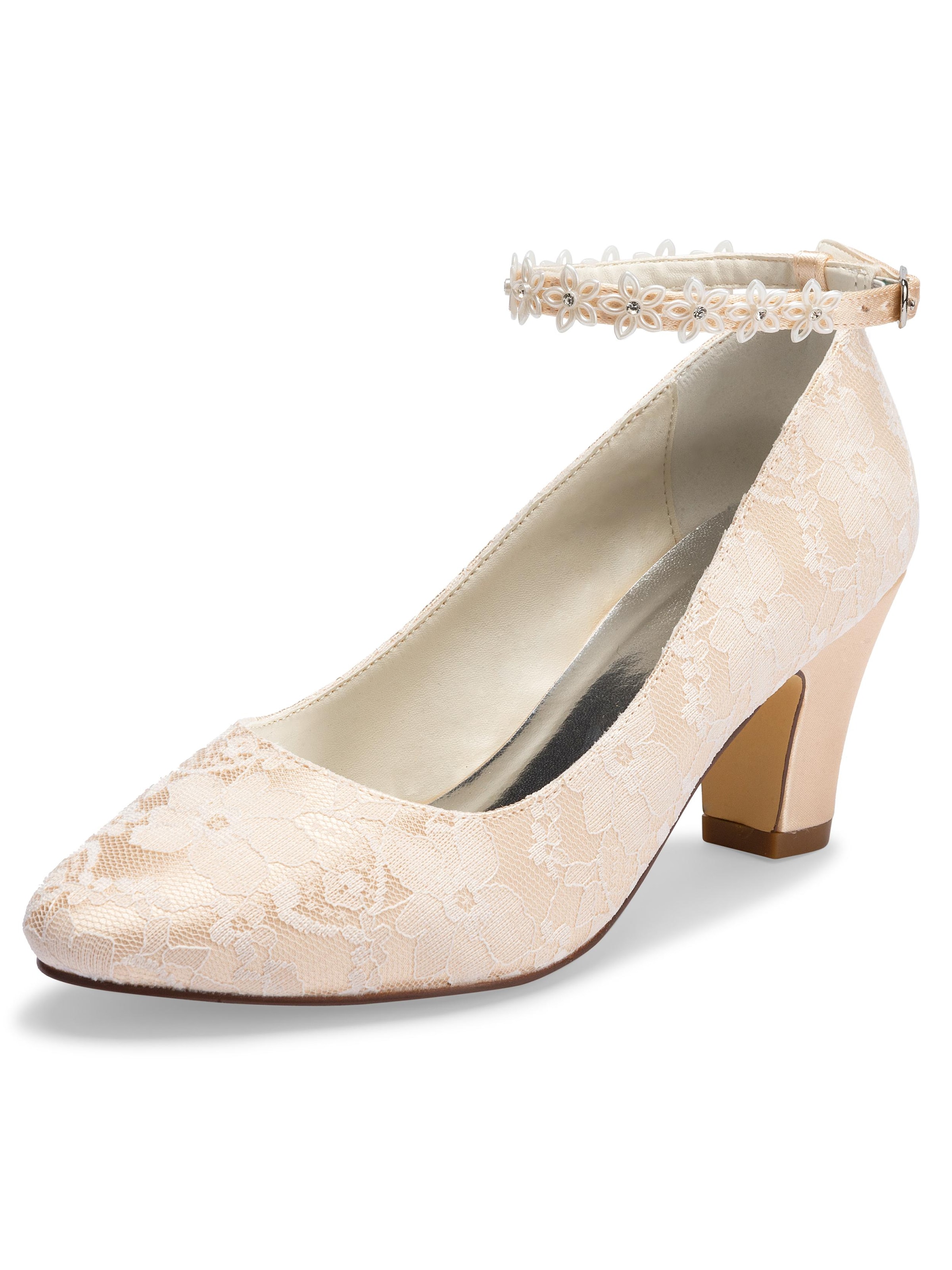 jiajia Pumps '6231-1A Damen Champagner Spitze Pumps mit Blockabsatz, Blumen Strass Knöchelriemen, Brautschuhe Hochzeit'‌‌‌‌‌‌ in Beige: Vorderseite