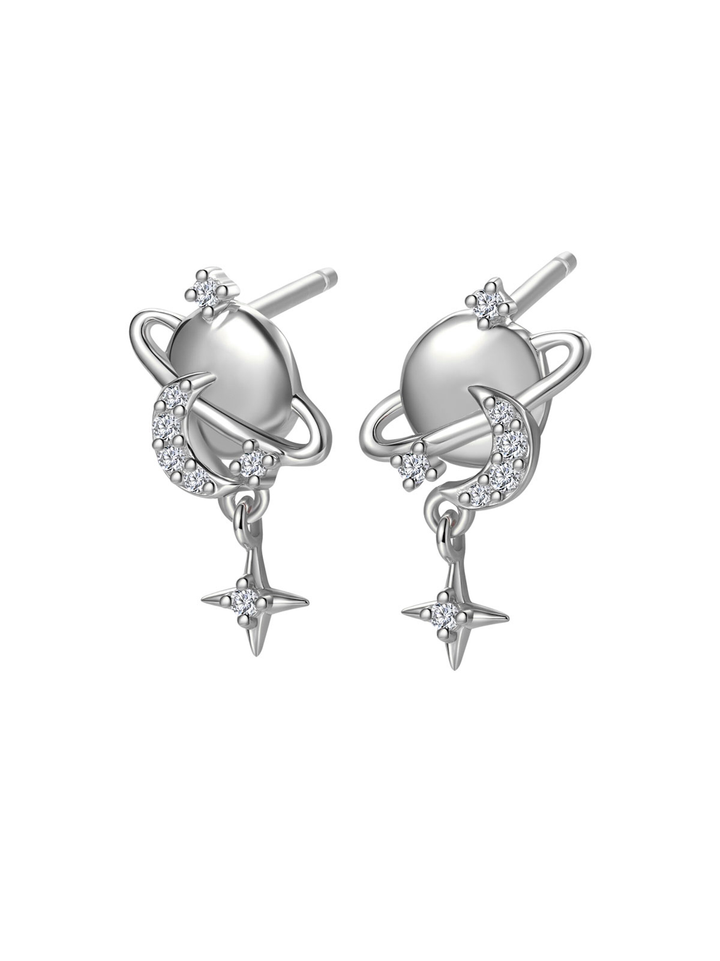 Hey Happiness Oorbellen 'Planet' in Zilver: voorkant