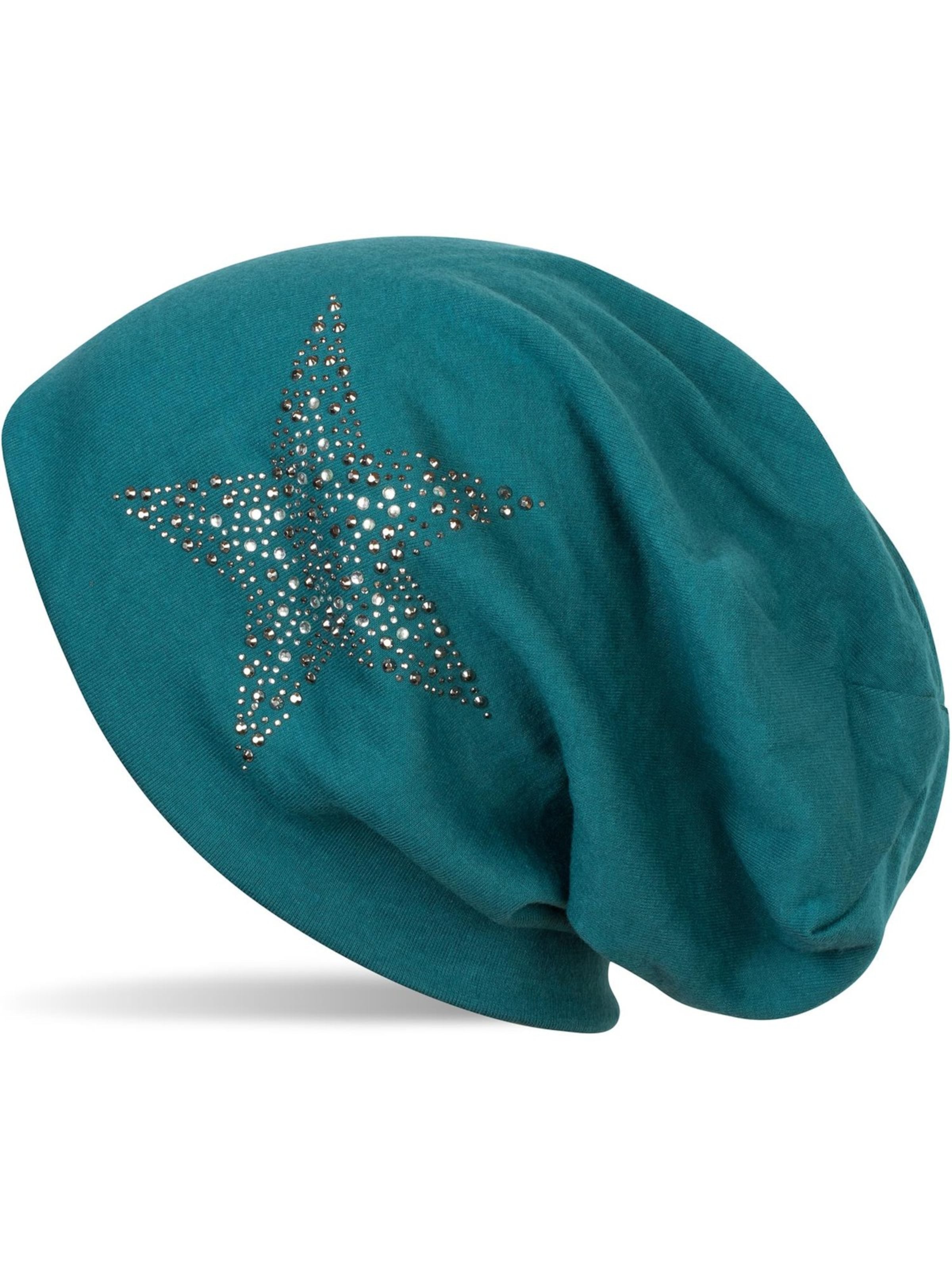 styleBREAKER Beanie 'Beanie Mütze mit Strass Nieten Stern' in Green: front