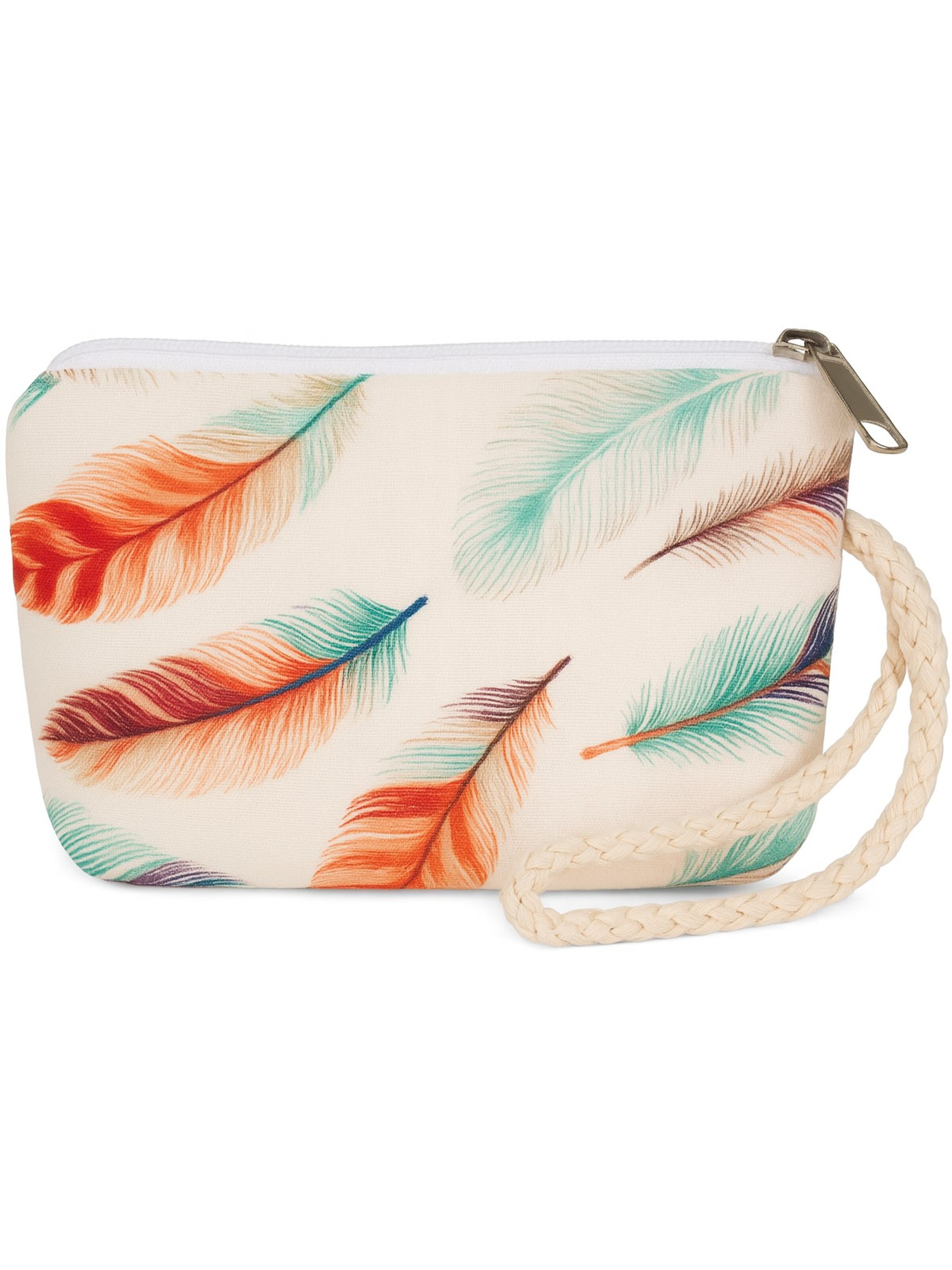 styleBREAKER Strandtasche 'Strandtasche mit bunten Federn'‌‌‌‌ in Beige