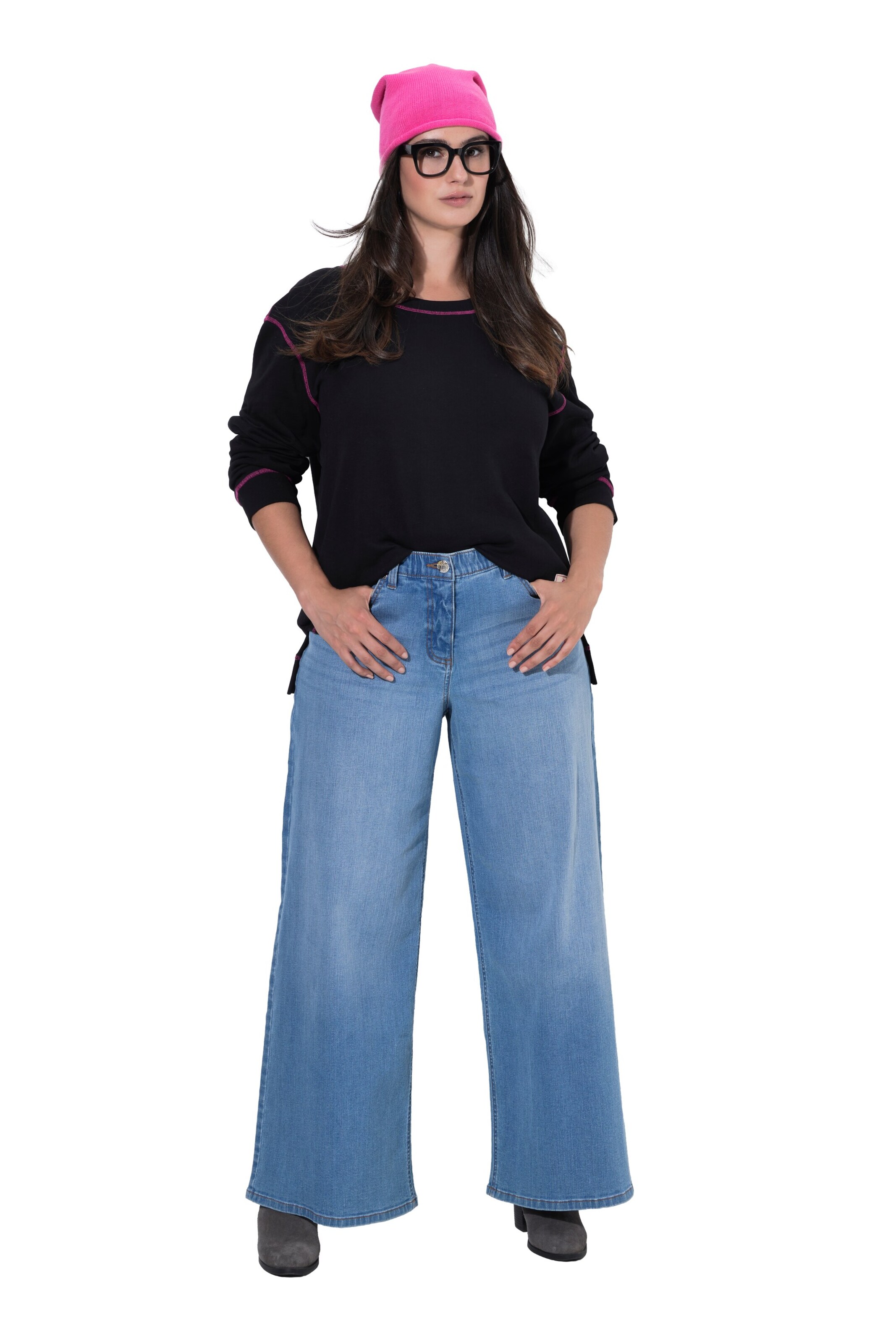 Ulla Popken Wide Leg Jeans in Blau: Vorderseite