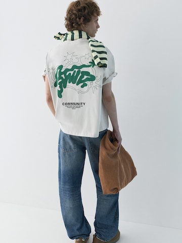 Pull&Bear Shirt 'STWD COMMUNITY' in Beige