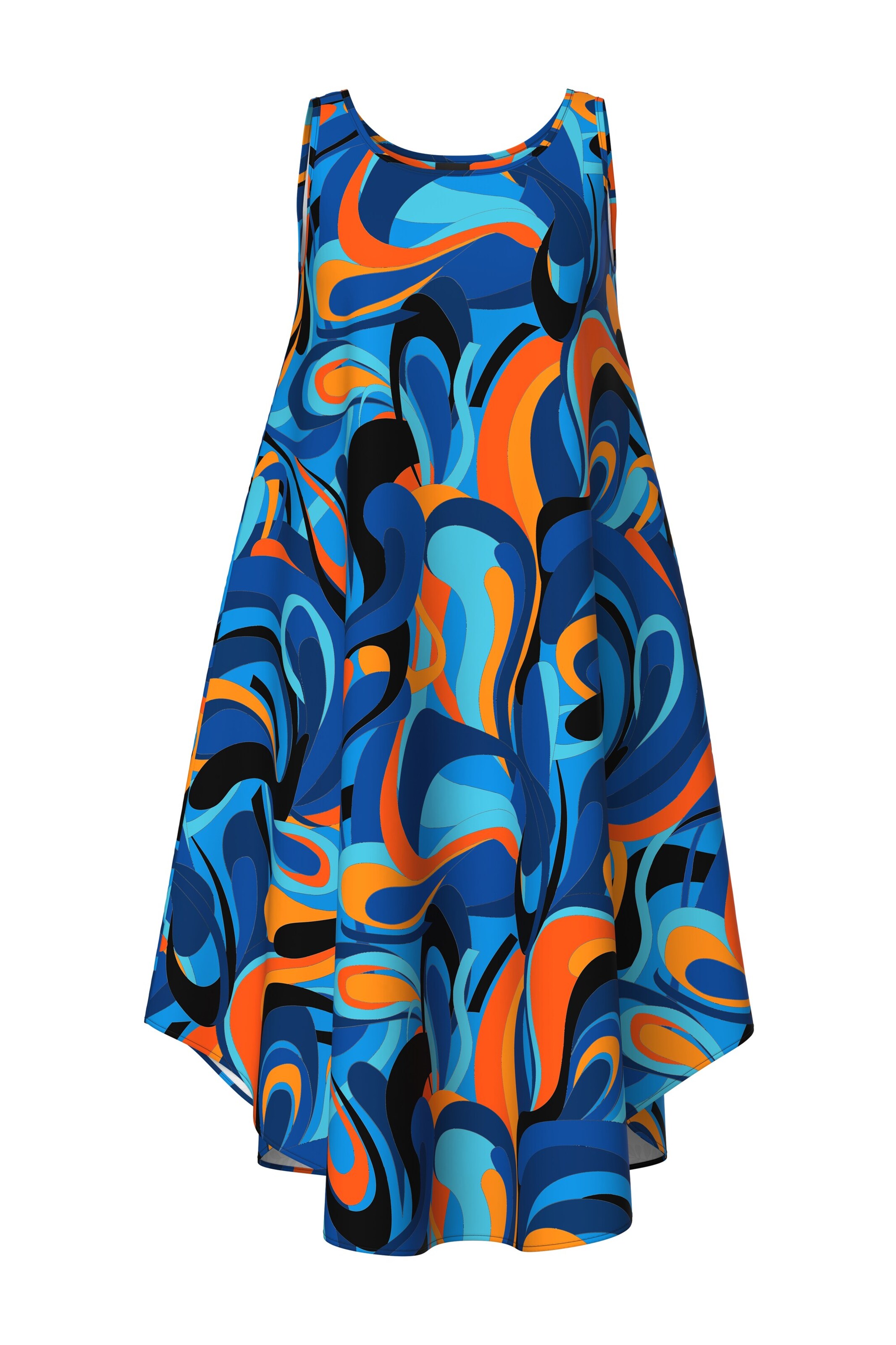 Ulla Popken Jurk in de kleur Royal blue/koningsblauw / Oranje, Productweergave
