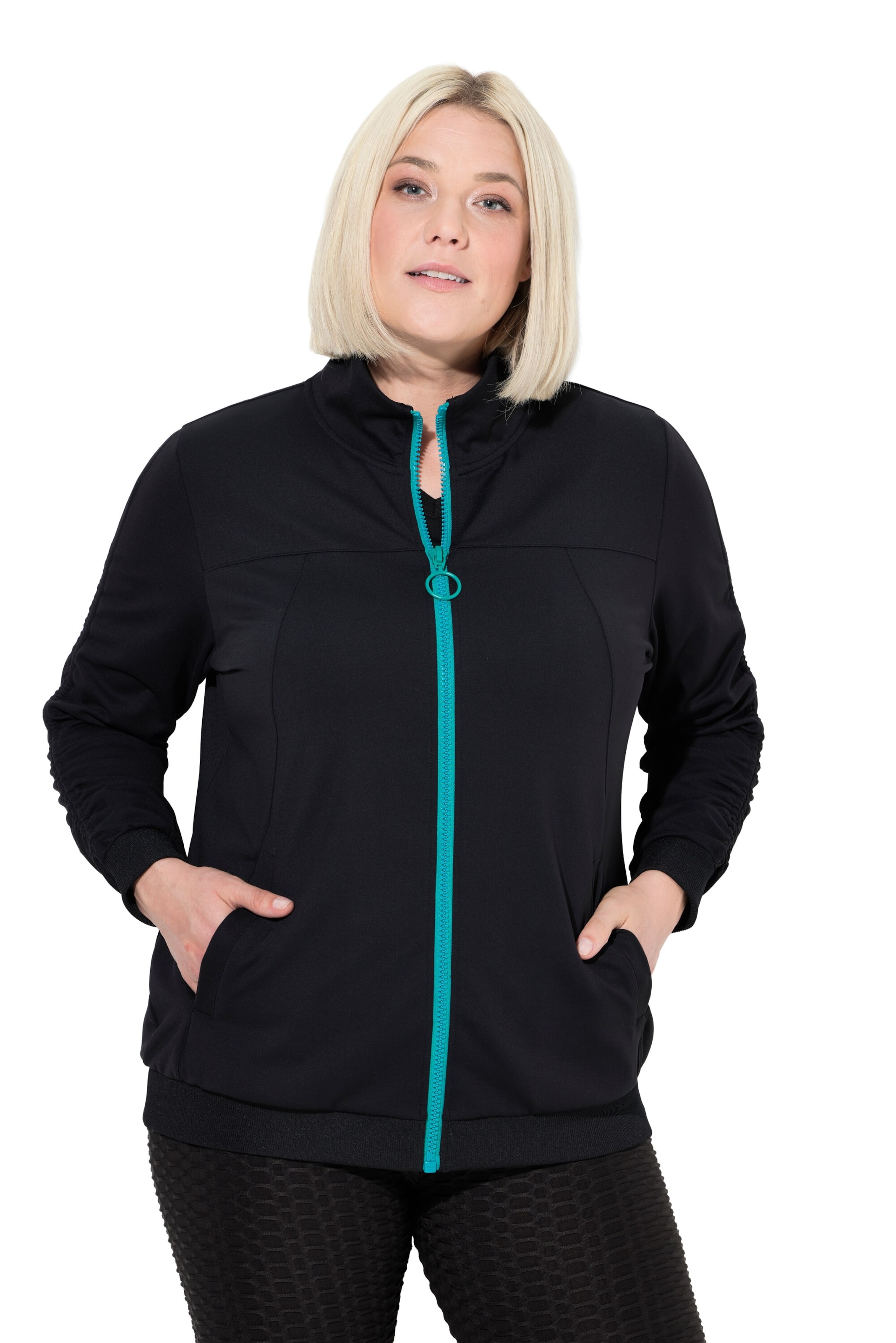 Ulla Popken Zip-Up Hoodie in Black: front