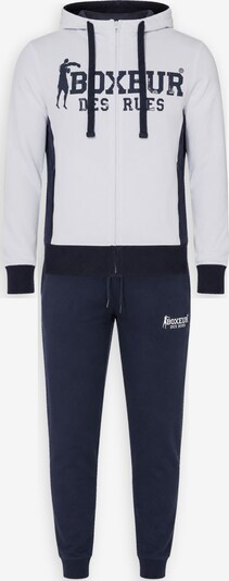 Boxeur des Rues Hausanzug 'Herren Set Boxeur des Rues: Fitted Hoodie mit Reißverschluss Weiß mit Marineblau + Jogginghose Marineblau, Weißes Logo' in XS in weiß, Produktansicht