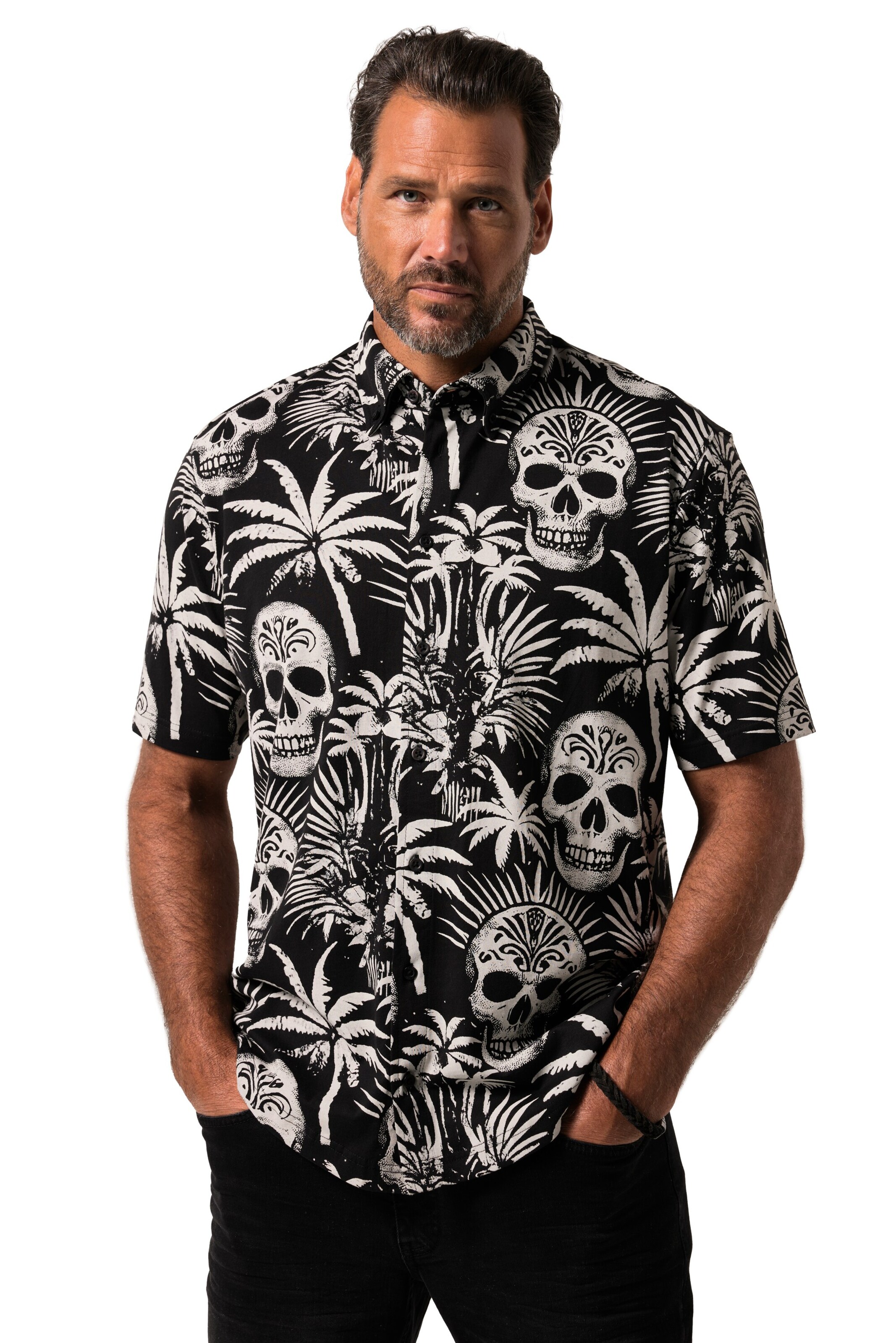 JP1880 Regular Fit Hemd in Schwarz: Vorderseite