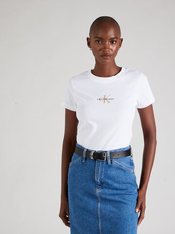 Calvin Klein Jeans Normalny krój Koszulka w kolorze biały: przód