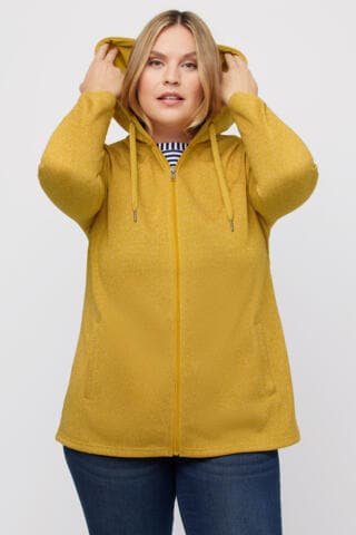 Ulla Popken Zip-Up Hoodie in Yellow: front
