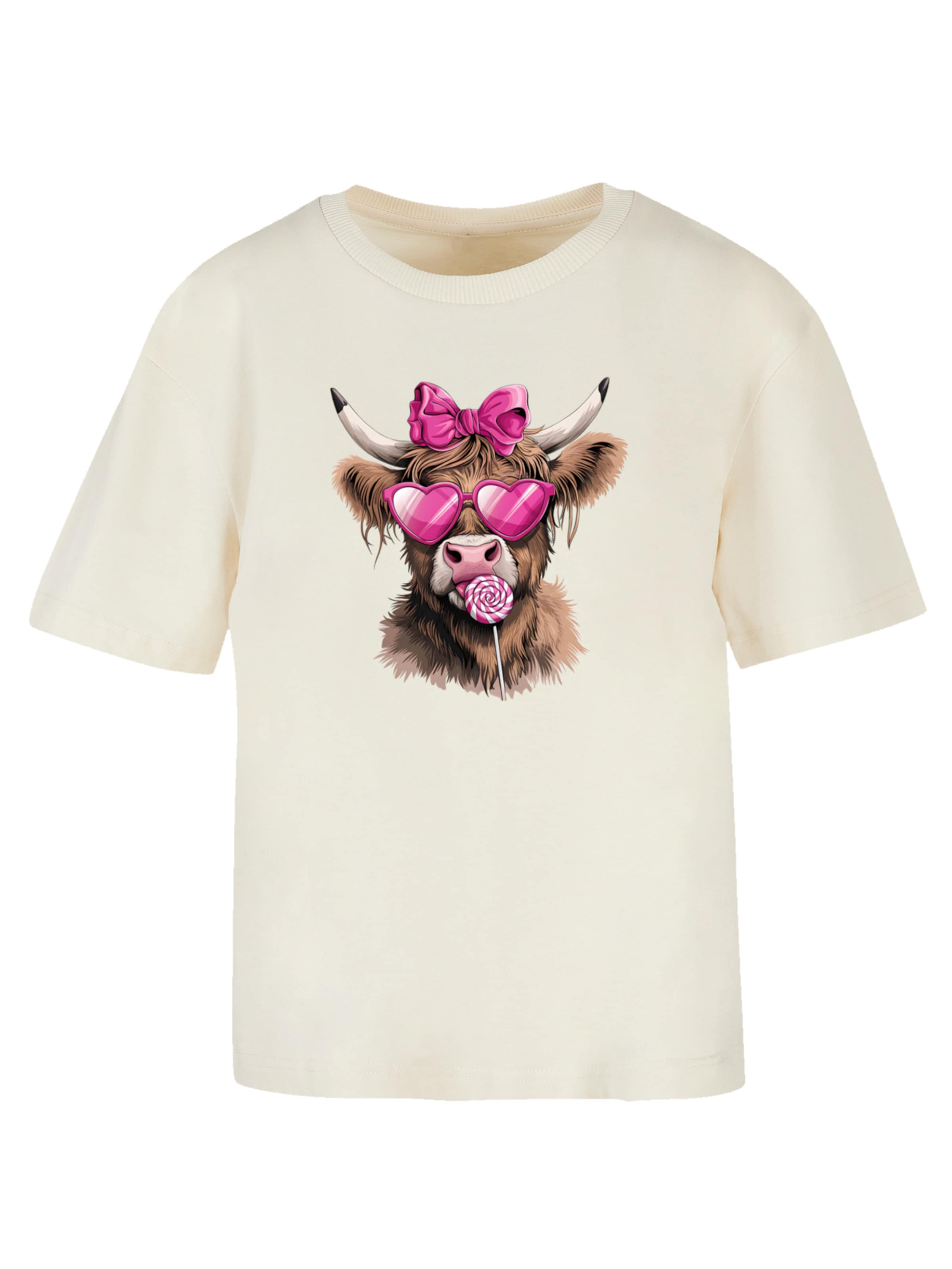F4NT4STIC Shirt 'Highland Cow Valentinstag Sonnenbrille' in Beige: front
