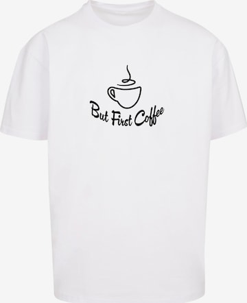 Merchcode Shirt 'But First Coffee' in White: front