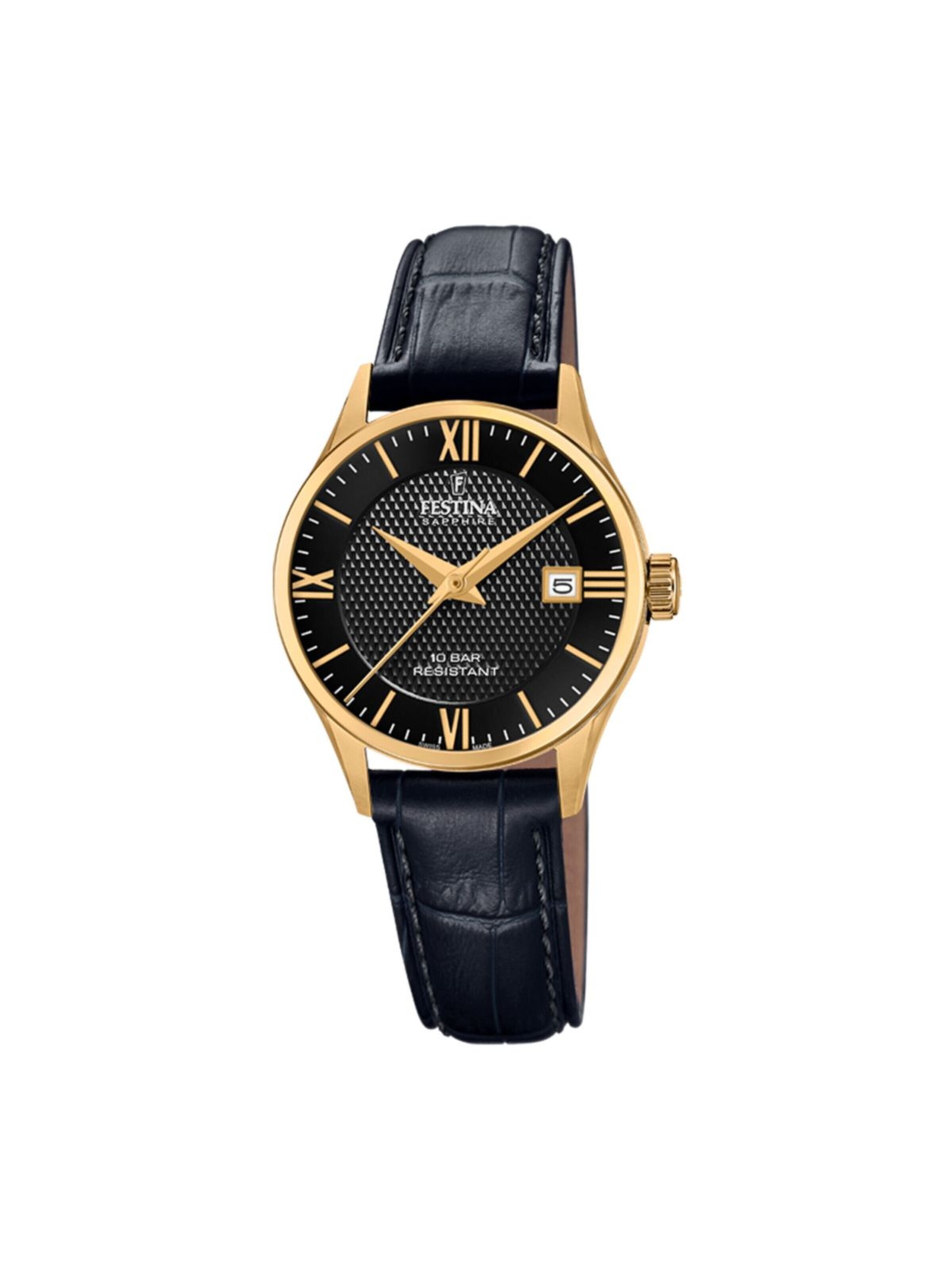 FESTINA Analoog horloge 'Date watch Classic Leather Swiss Made' in Zwart: voorkant