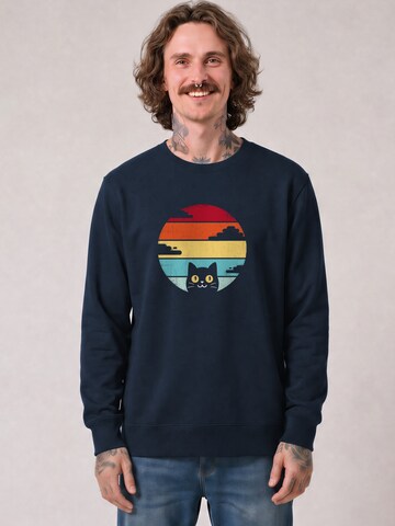 Watapparel Sweatshirt 'Retro Sunset Cat' in Blau: Vorderseite