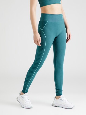 Hummel Skinny Športne hlače 'Christel' | zelena barva: sprednja stran