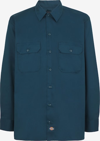 DICKIES Button Up Shirt 'WORK' in Blue: front