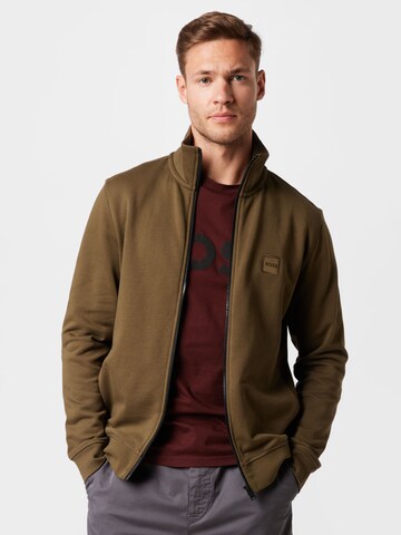 BOSS Sweat jacket 'Zestart' in Green: front