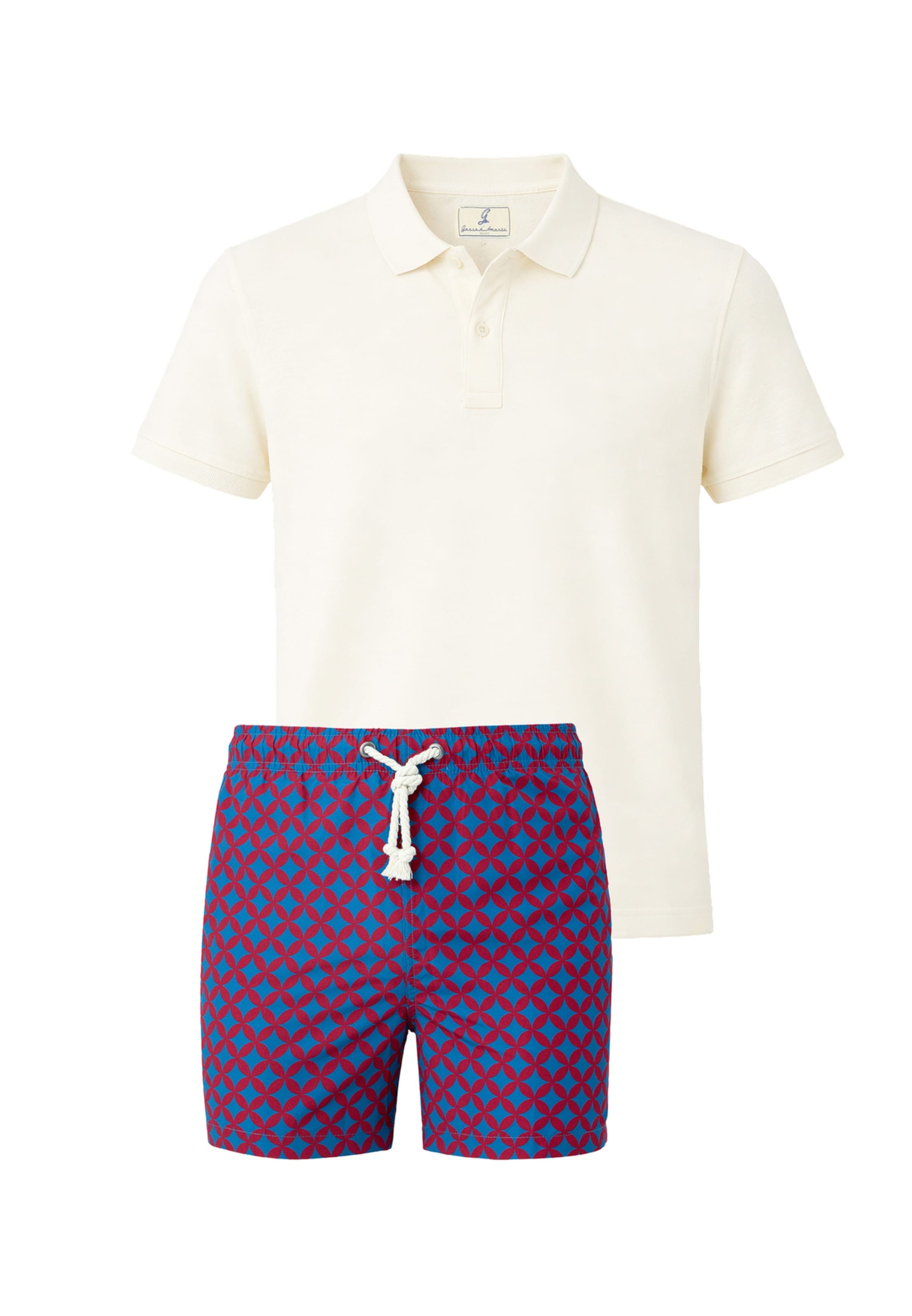 Gassa d'Amante Badeshorts & Polo-Shirt 'Amalfi' in Beige: Vorderseite