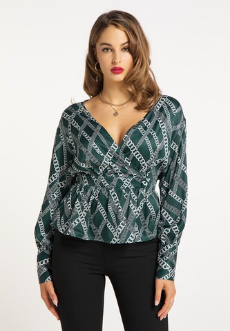 Camicia da donna di faina in verde: frontale