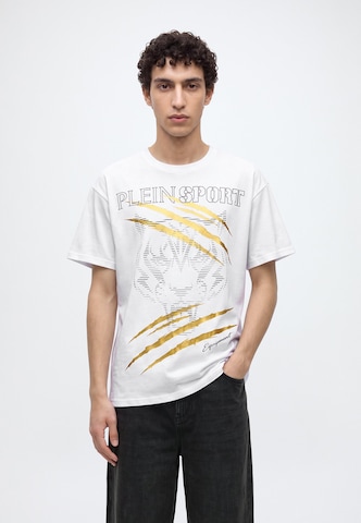 Plein Sport Футболка 'Tiger Golden Scratch' в Белый: спереди