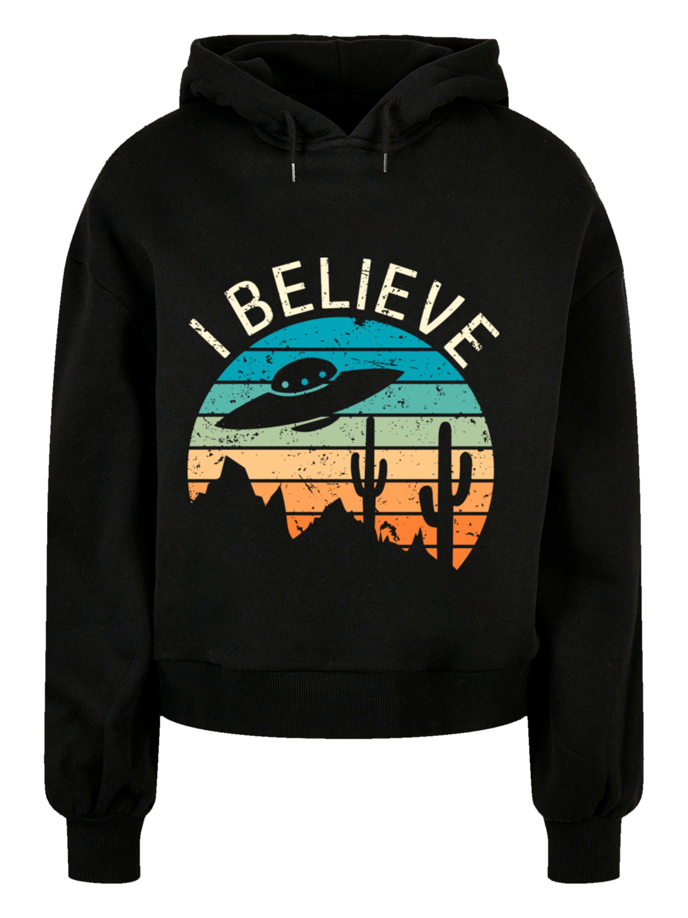 F4NT4STIC Sweatshirt 'I Believe UFO Alien Sonnenuntergang' in Black: front