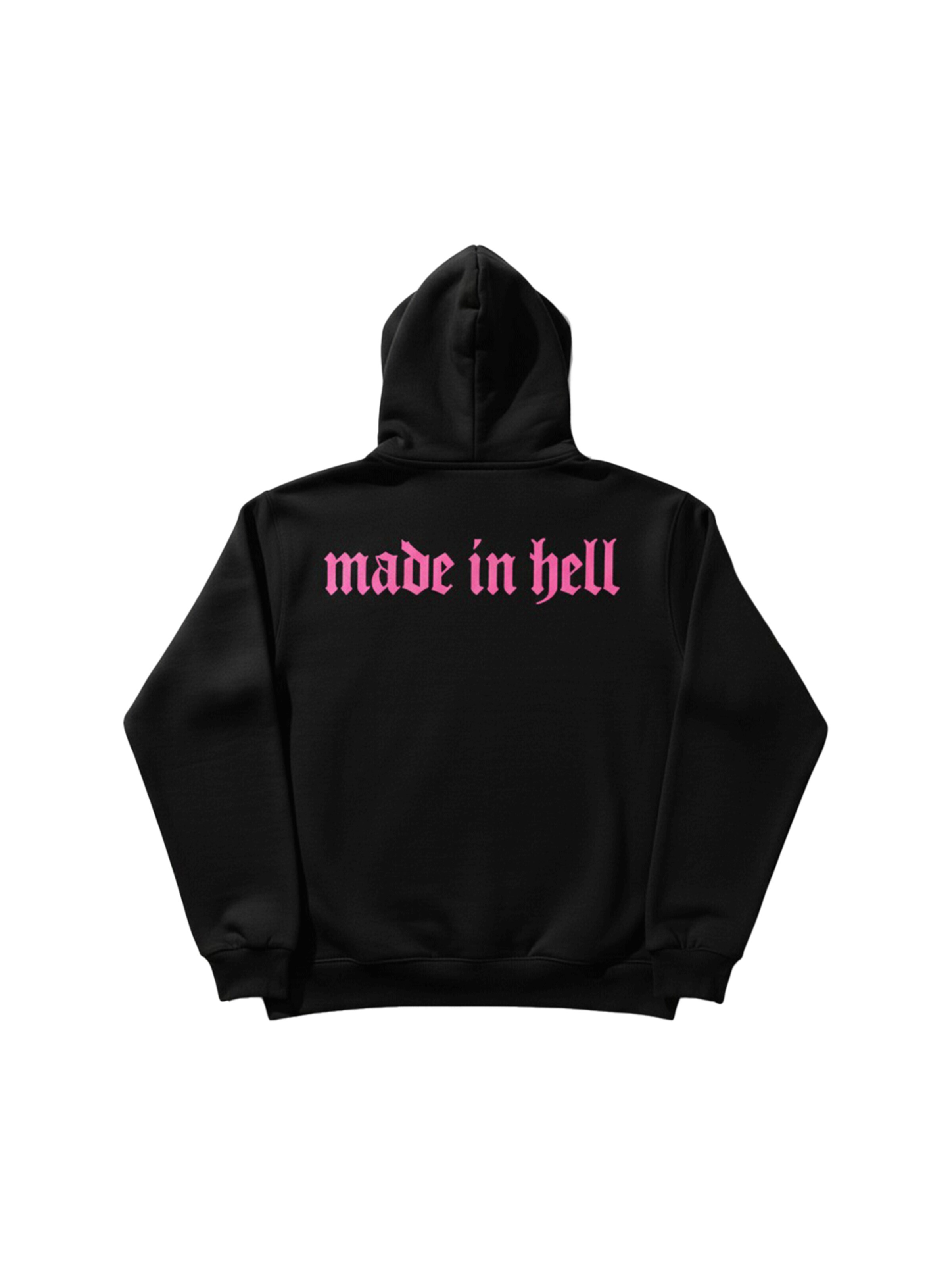 Kleidermafia Collegepaita 'Oversize Made in Hell Hoodie - Black and Lila' värissä musta: etupuoli