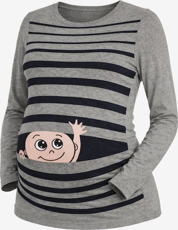 M.M.C. Shirt 'Winke Winke Umstandslangarmshirt' in Grey: front