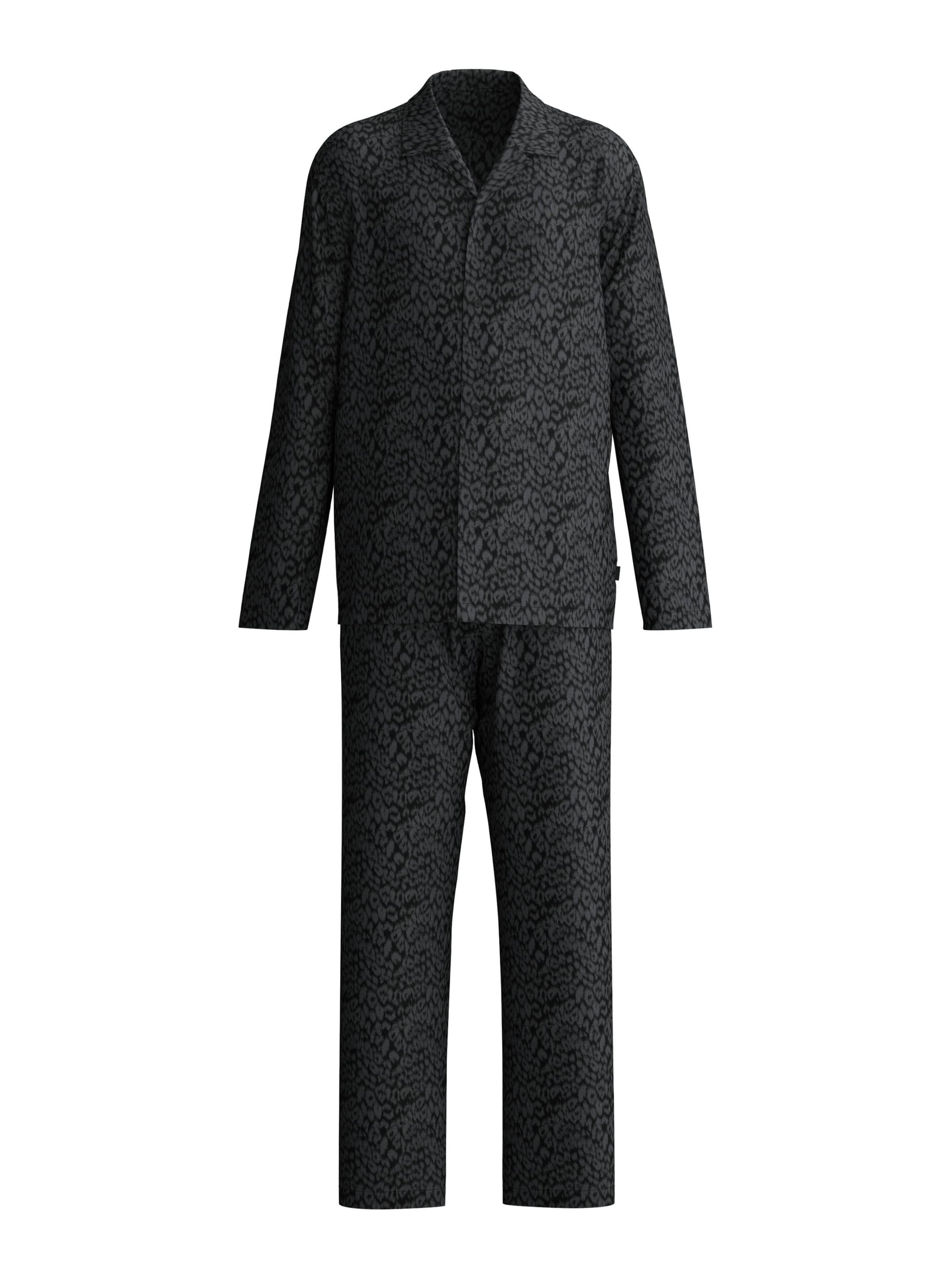 CALIDA Pajamas long 'Woven Jacquard' in Black: front