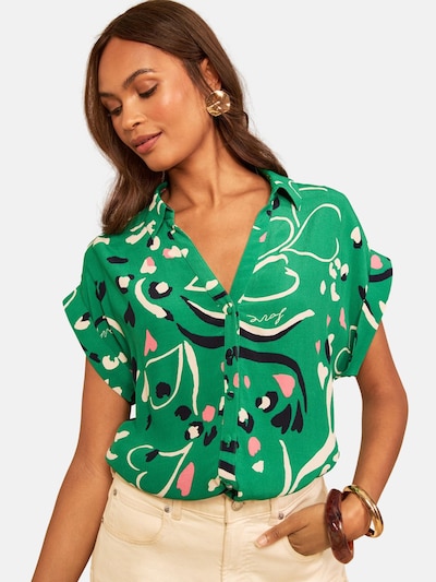 love & roses Bluse i XS i grøn / lyserød / sort / hvid, Produktvisning