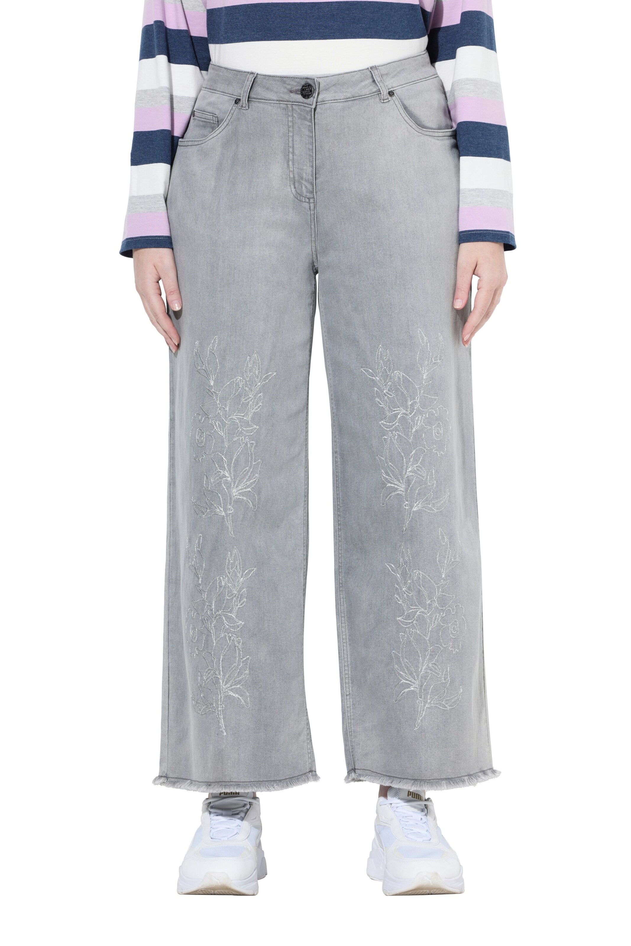 Ulla Popken Loosefit Jeans in Grijs: voorkant