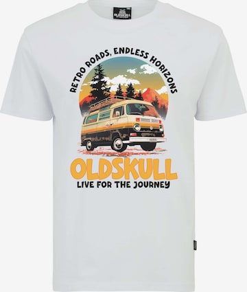 Oldskull Shirt 'Wrldvibe Adventure Van' in White: front