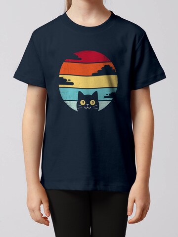 watabout.kids Shirt 'Retro Sunset Cat' in Blue: front