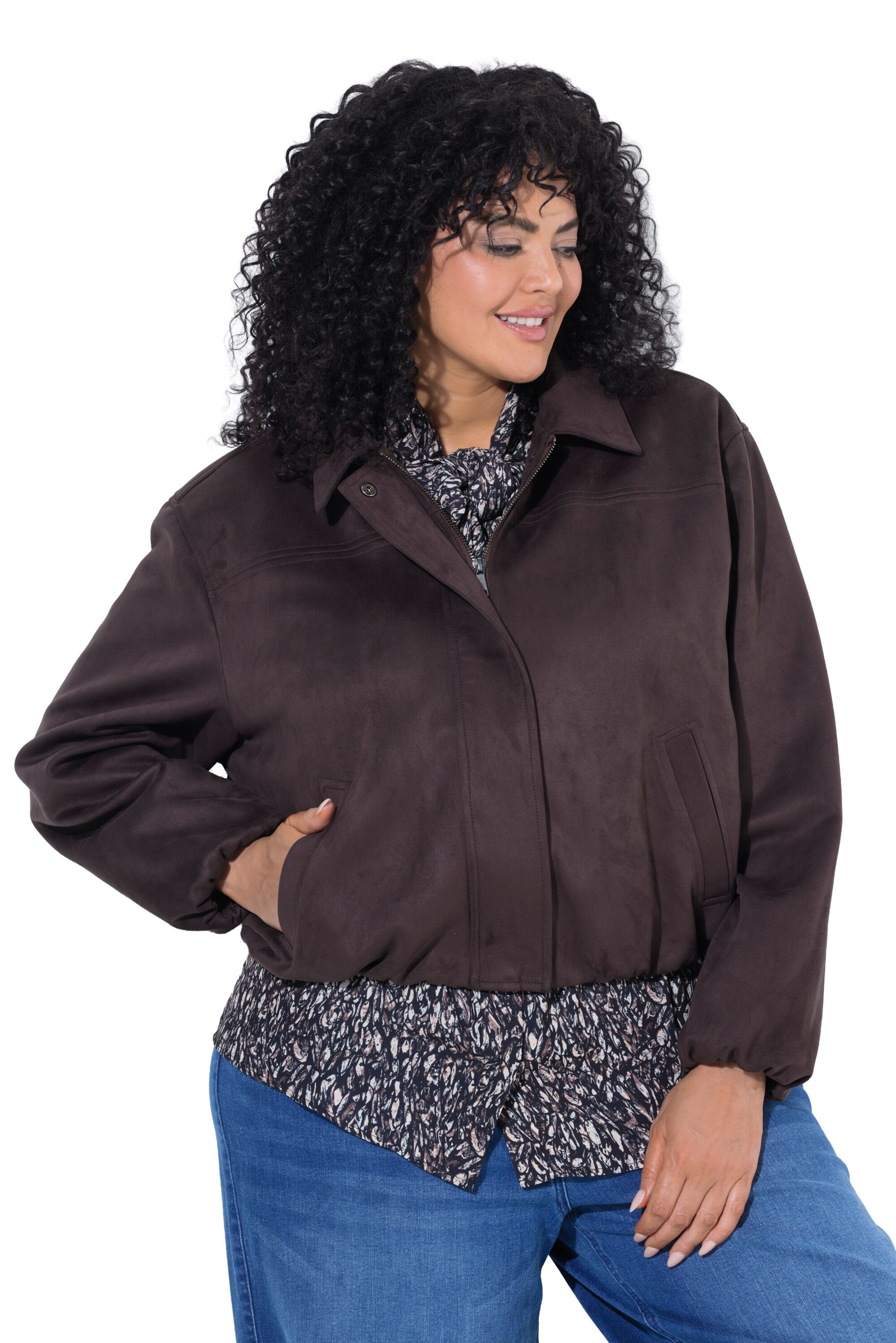 Ulla Popken Between-season jacket in Brown: front