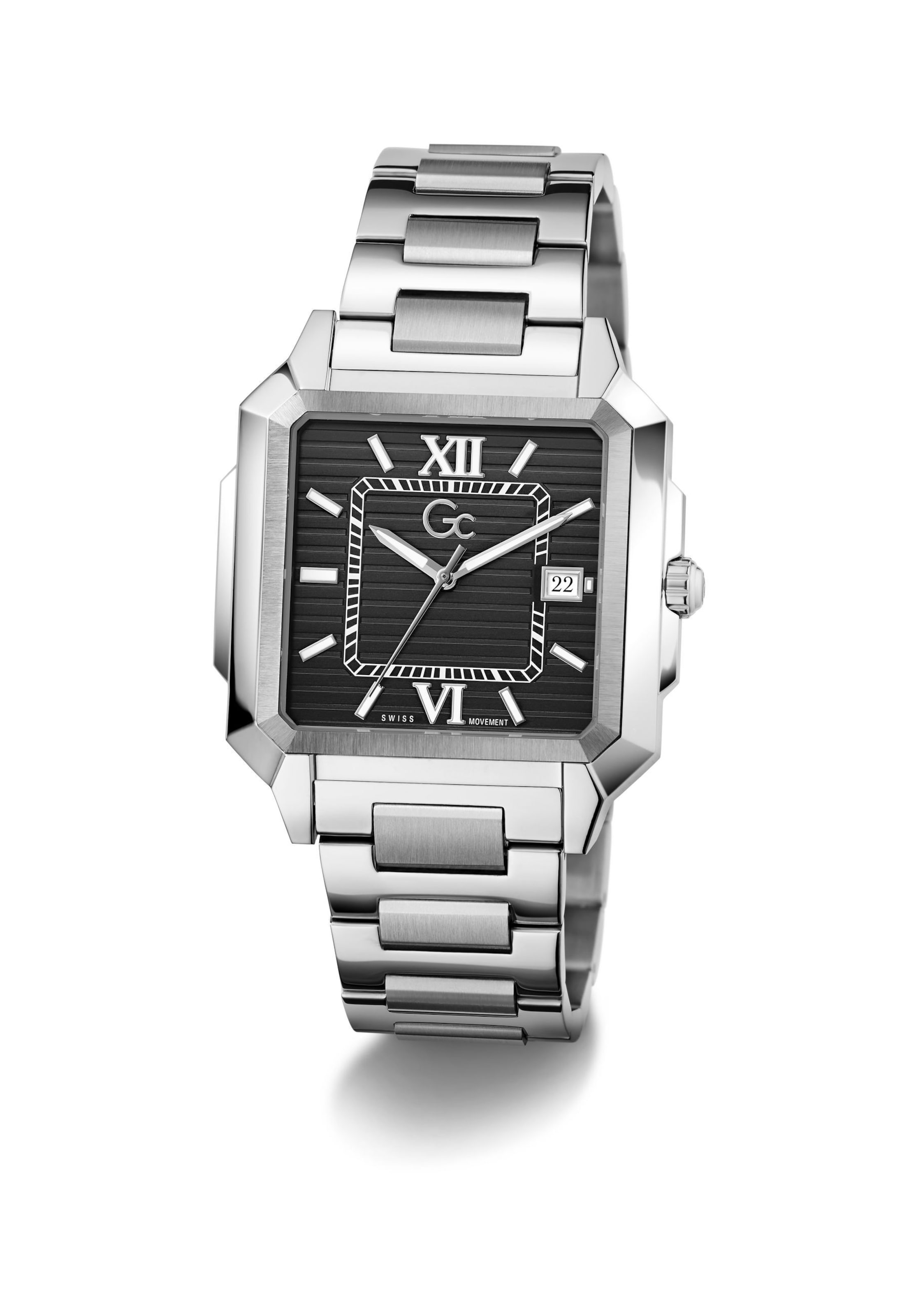 Montre à affichage analogique Gc en argent : devant