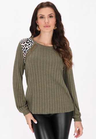 Pull-over faina en vert : devant