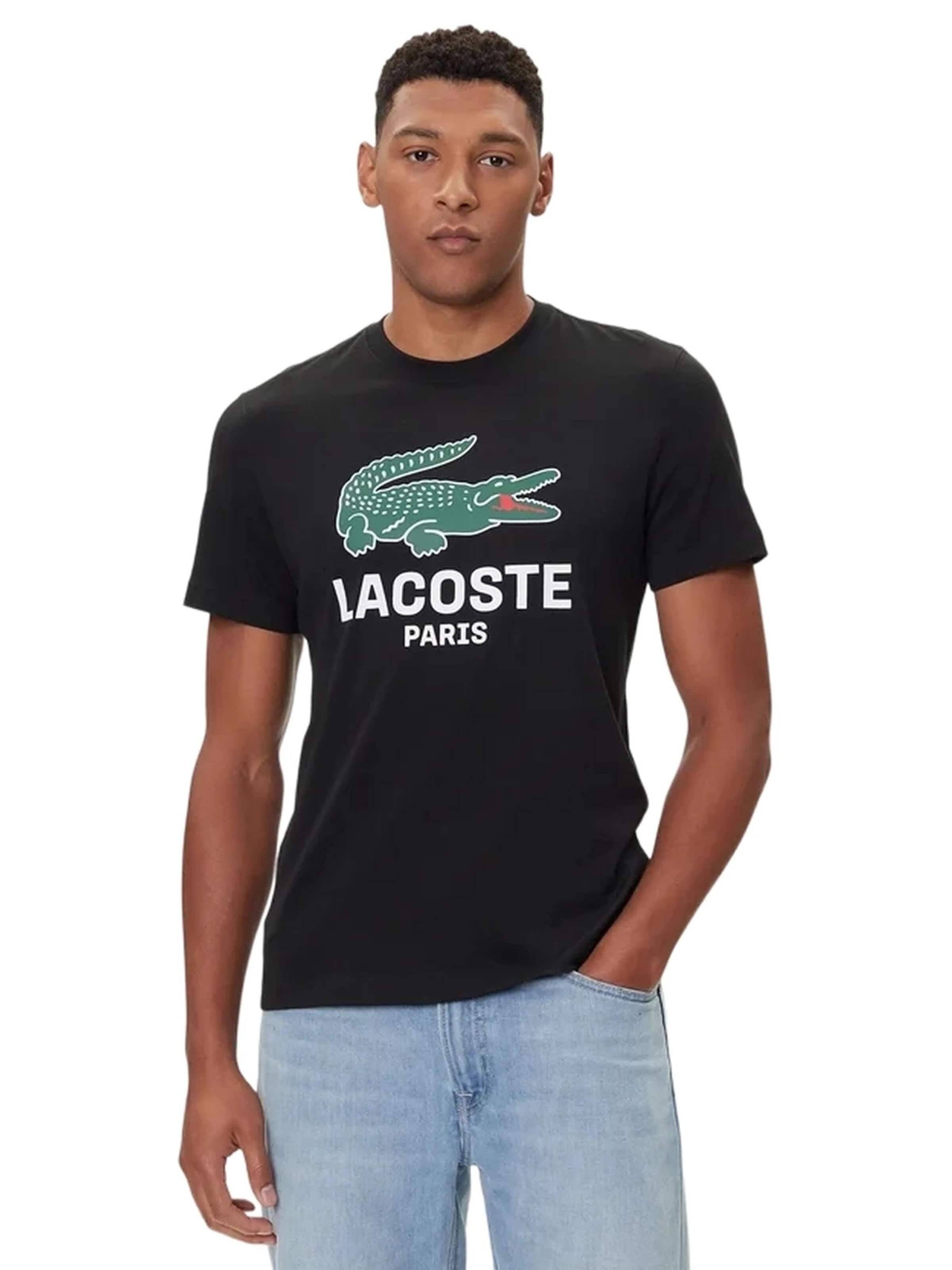 LACOSTE Majica 'Camiseta lacoste negra big chest croco crewneck tee' veličine S u crna, Pregled proizvoda