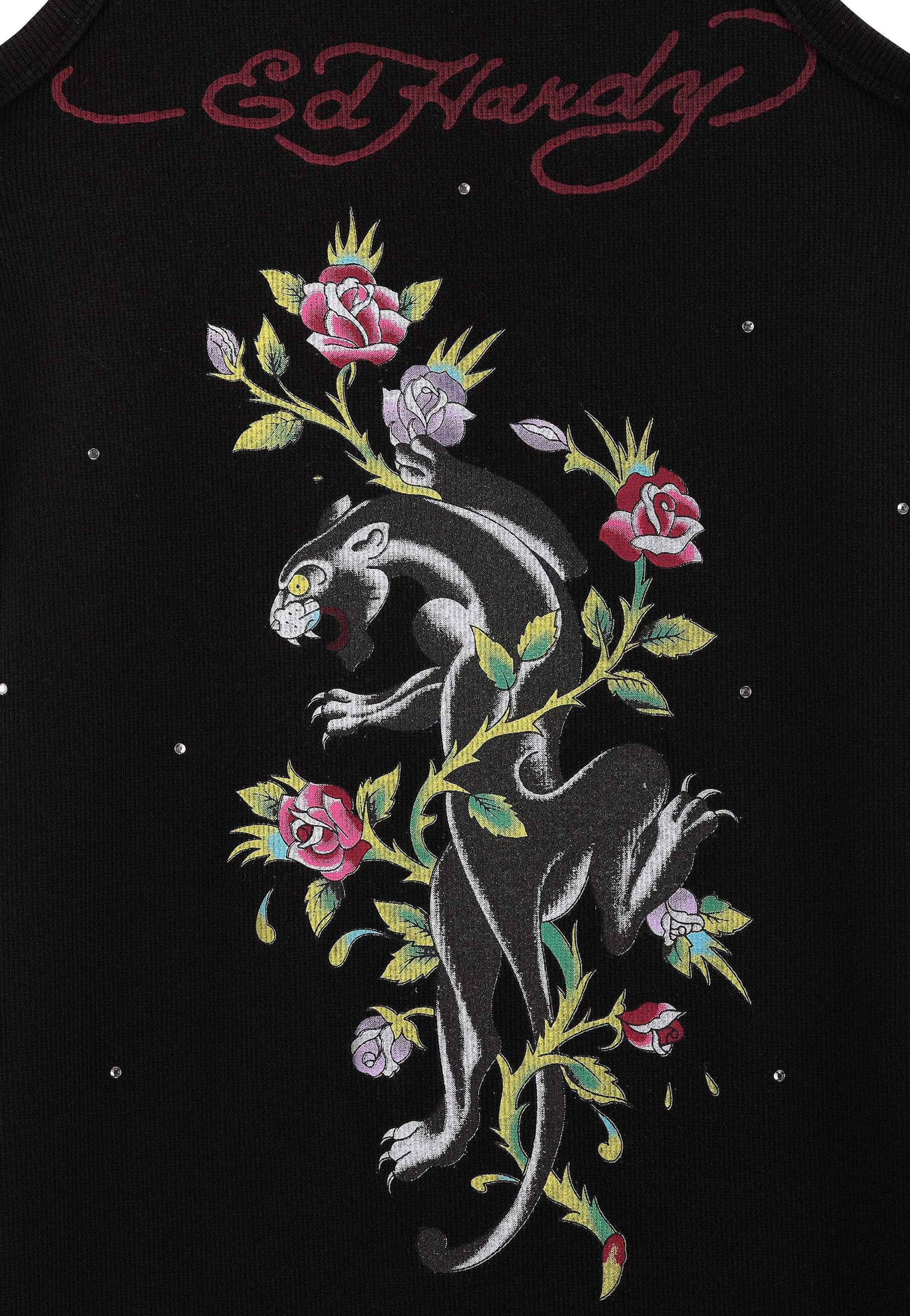 Robe 'Panther und Blumen' Ed Hardy en noir