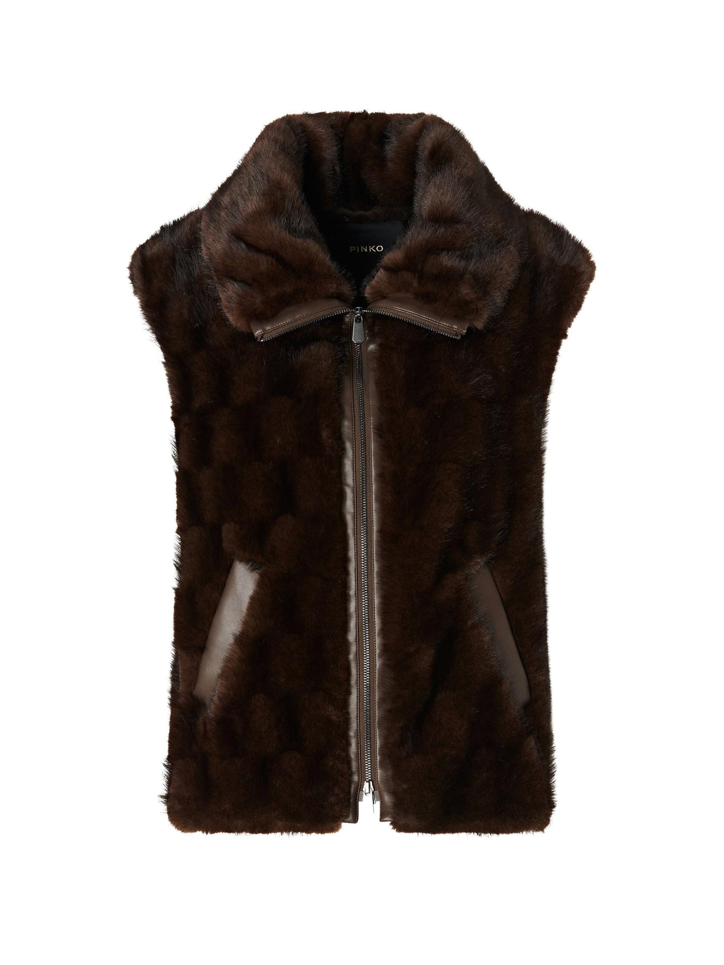 PINKO Bodywarmer 'PINKO GLOSSINIA GILET ASPEN ASPETTO VISONE GILET' in Bruin: voorkant