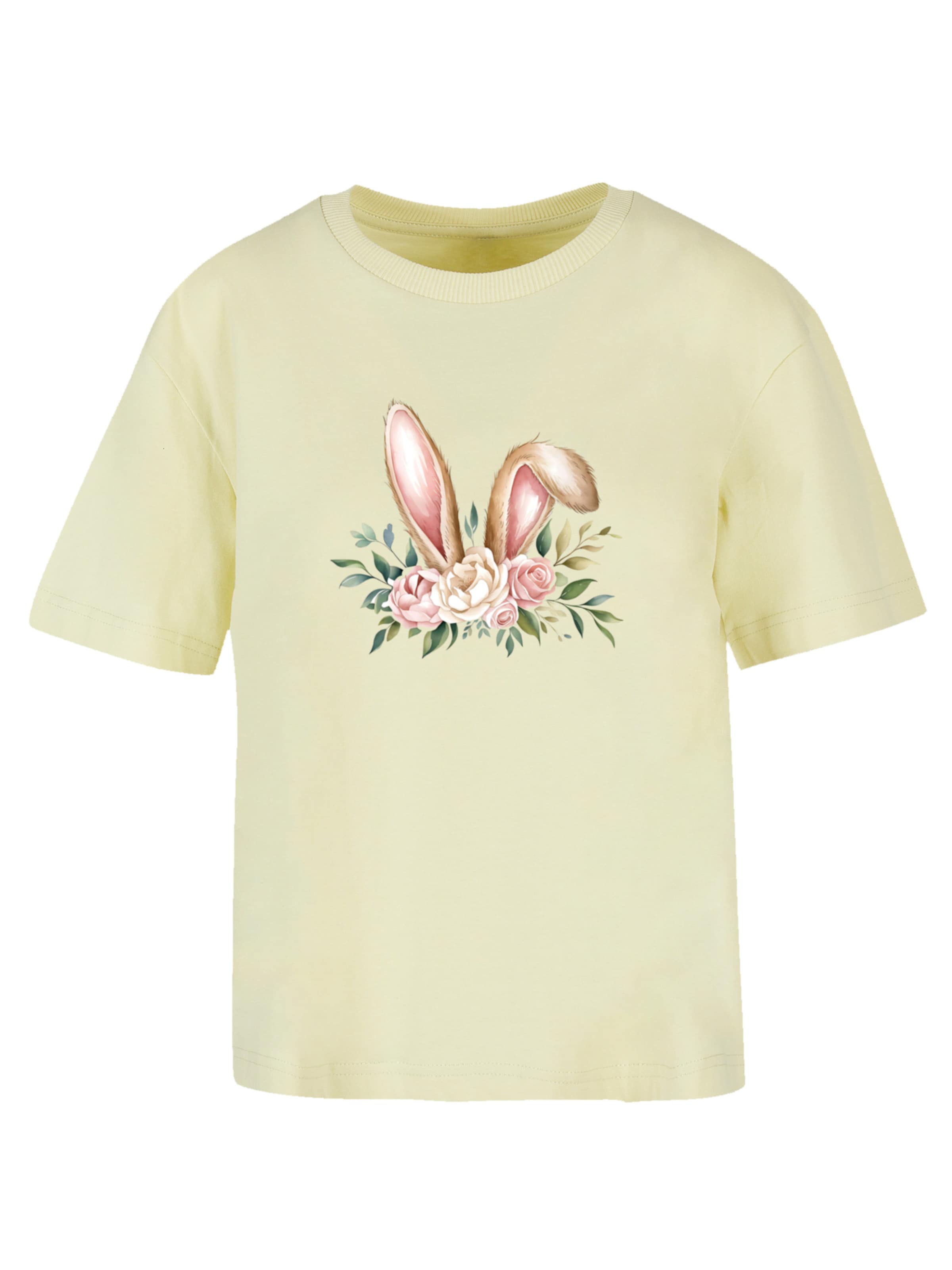 F4NT4STIC Shirt 'Blumen Osterhasen Ohren Dekor' in Yellow: front