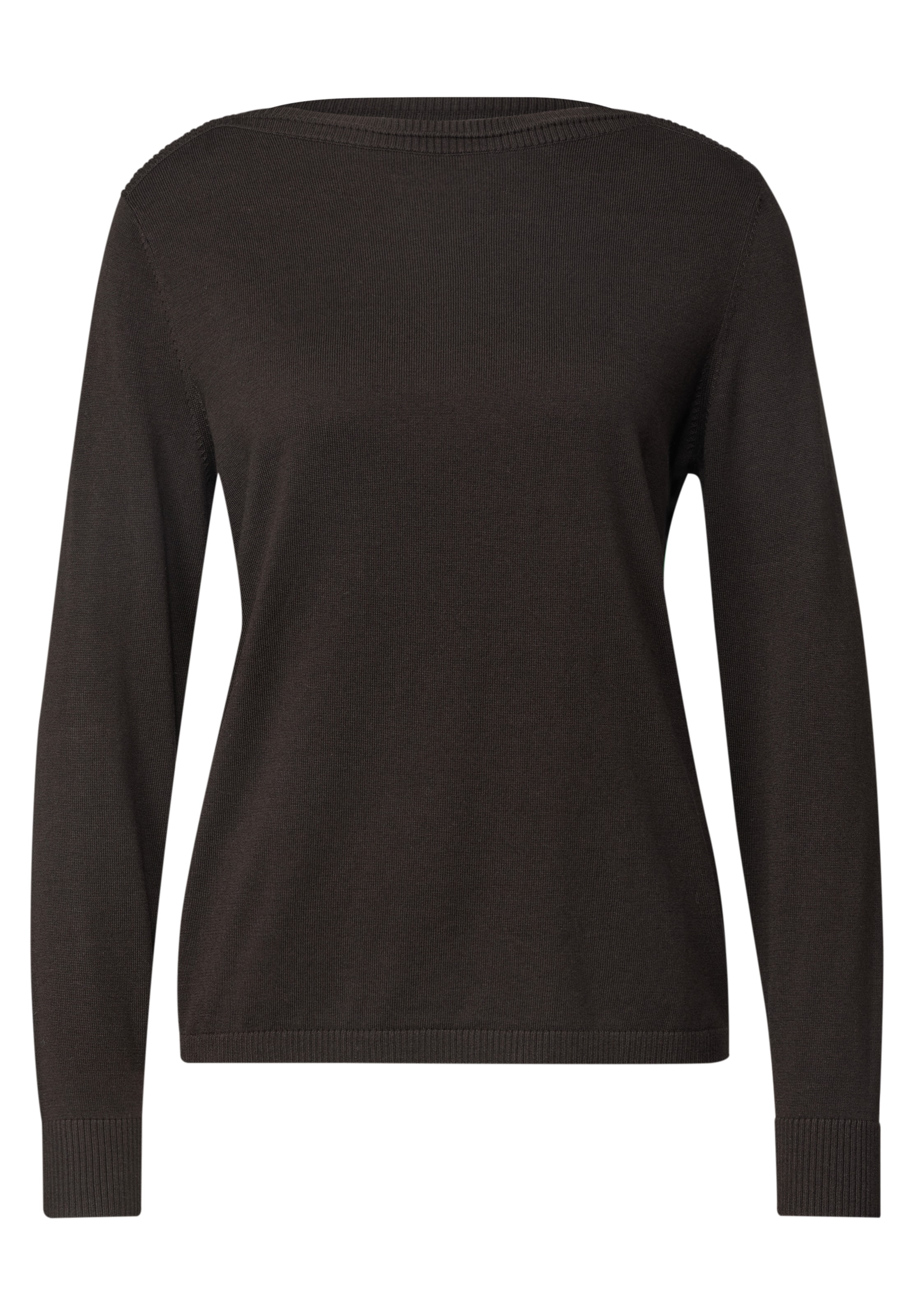 STREET ONE Basic Pullover mit U-Boot-Ausschnitt in Braun: Vorderseite