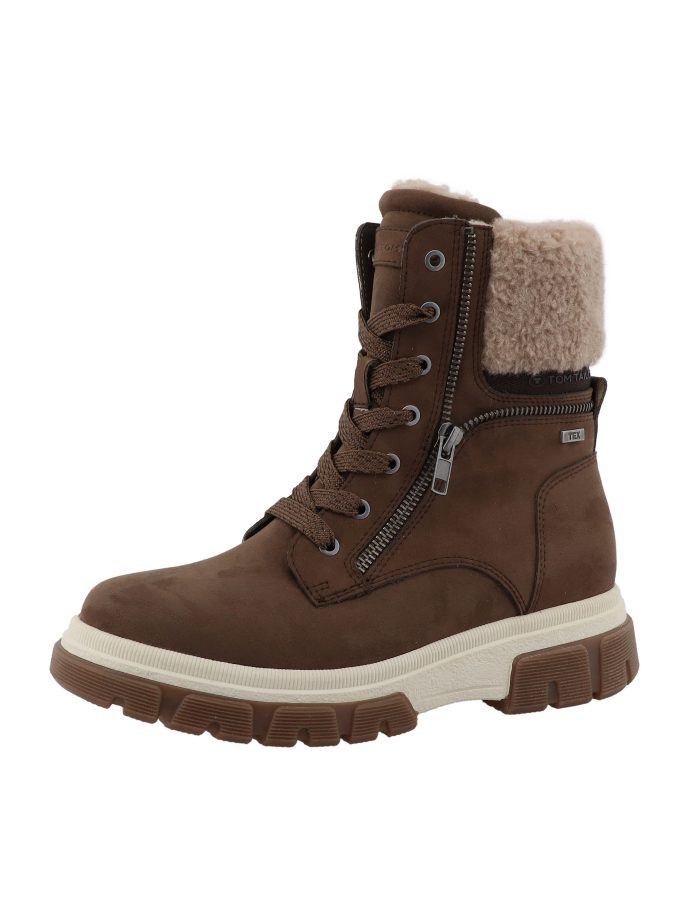 TOM TAILOR Lace-up bootie in Brown: front